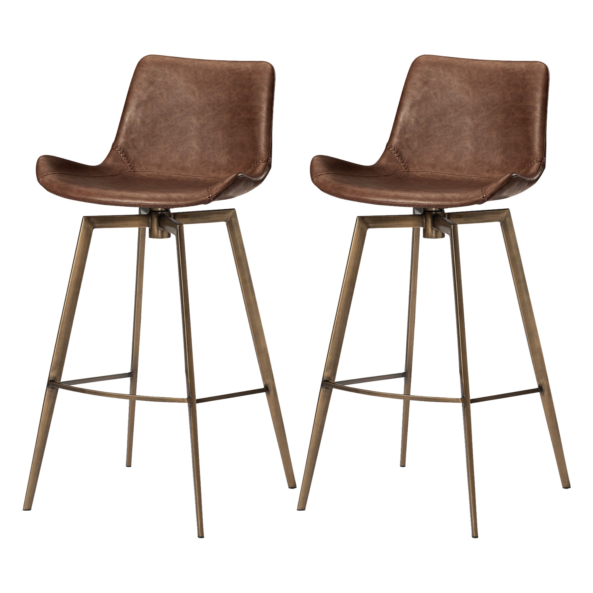 30" Victor Bar Stool in Aged Gold Finish with Brown Faux Leather (Set of 2) in Stools by Maven Lane