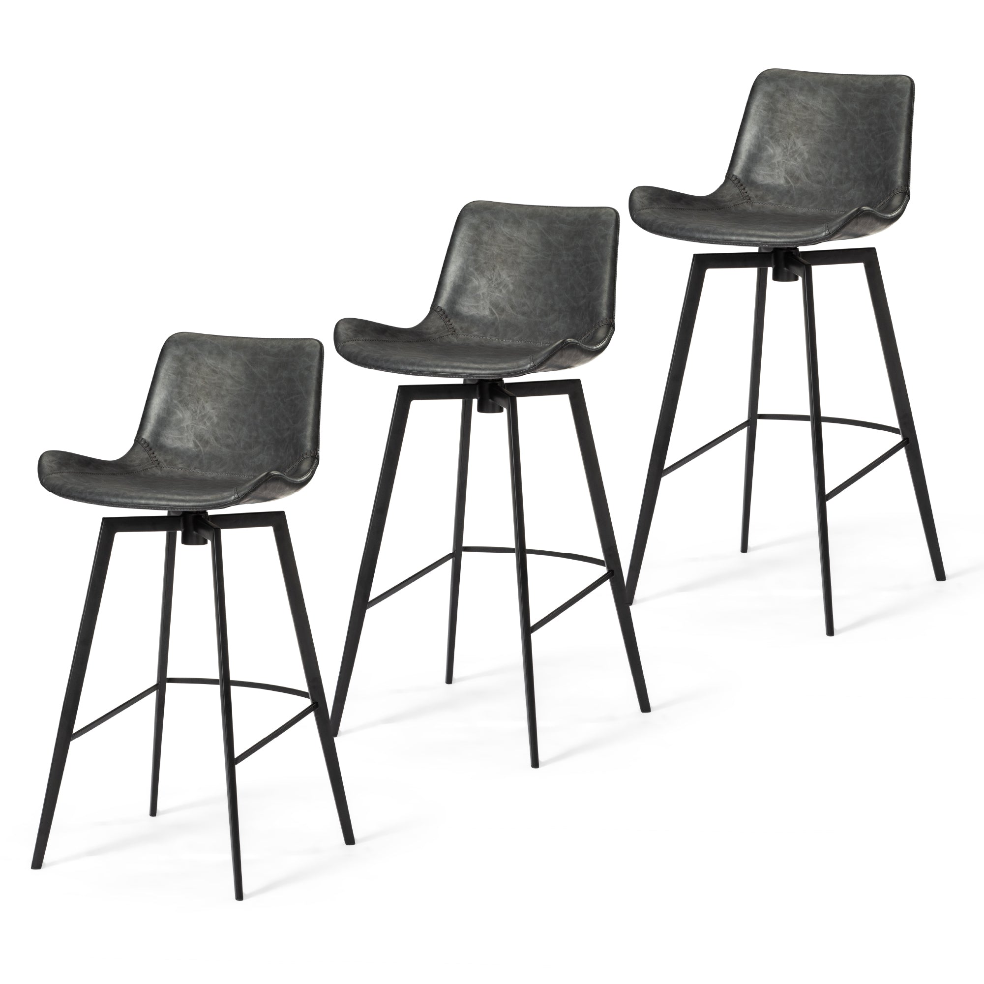 30" Victor Bar Stool in Black Finish with Dark Grey Faux Leather (Set of 3) in Stools by Maven Lane