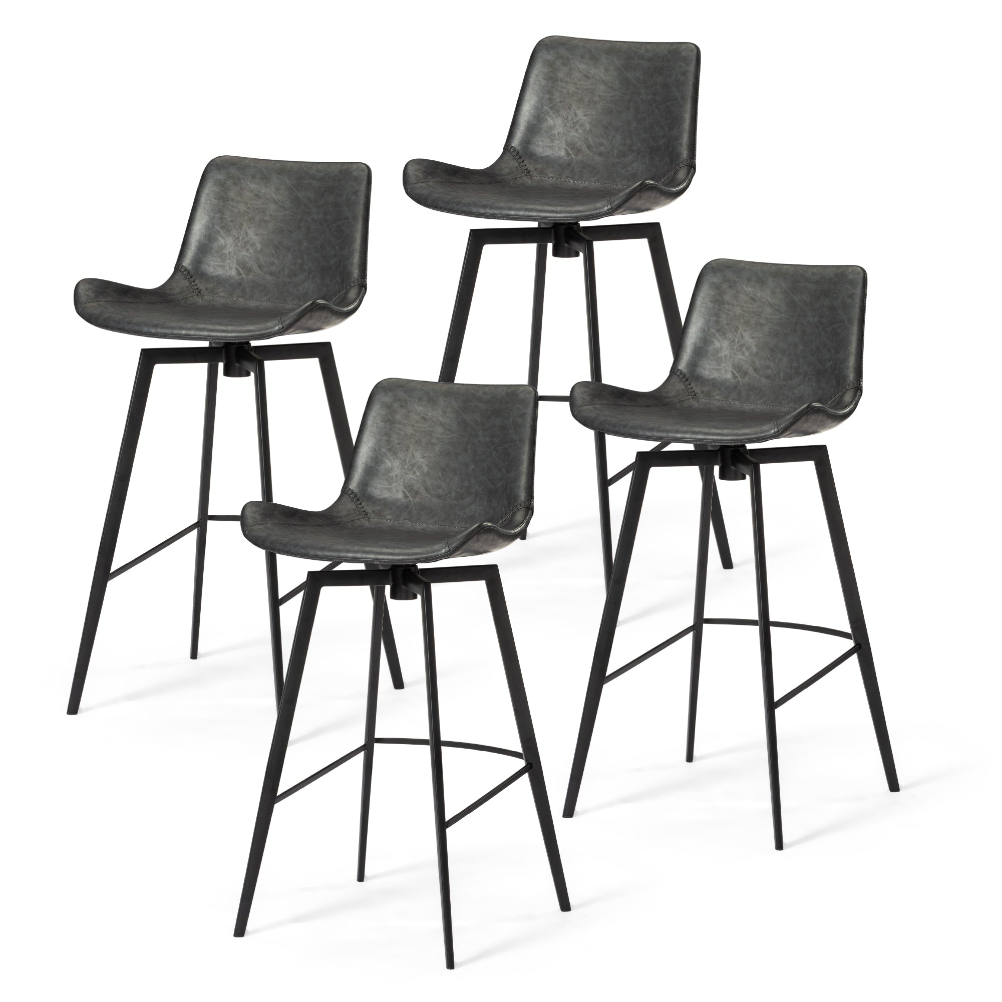30" Victor Bar Stool in Black Finish with Dark Grey Faux Leather (Set of 4) in Stools by Maven Lane