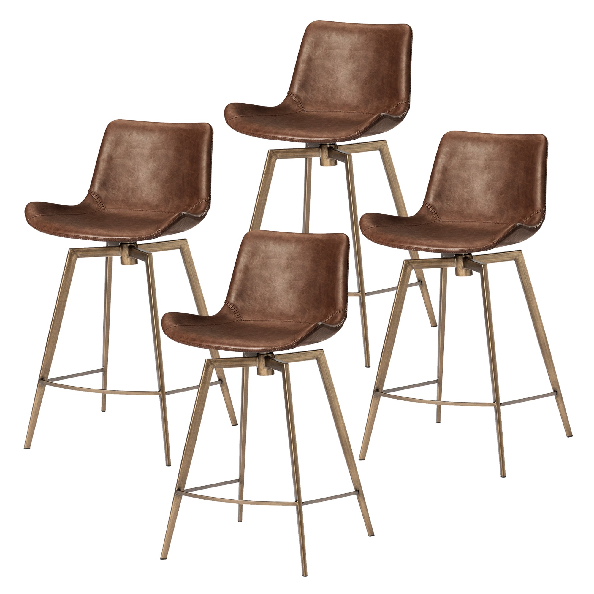 26" Victor Counter Stool in Aged Gold Finish with Brown Faux Leather (Set of 4) in Stools by Maven Lane