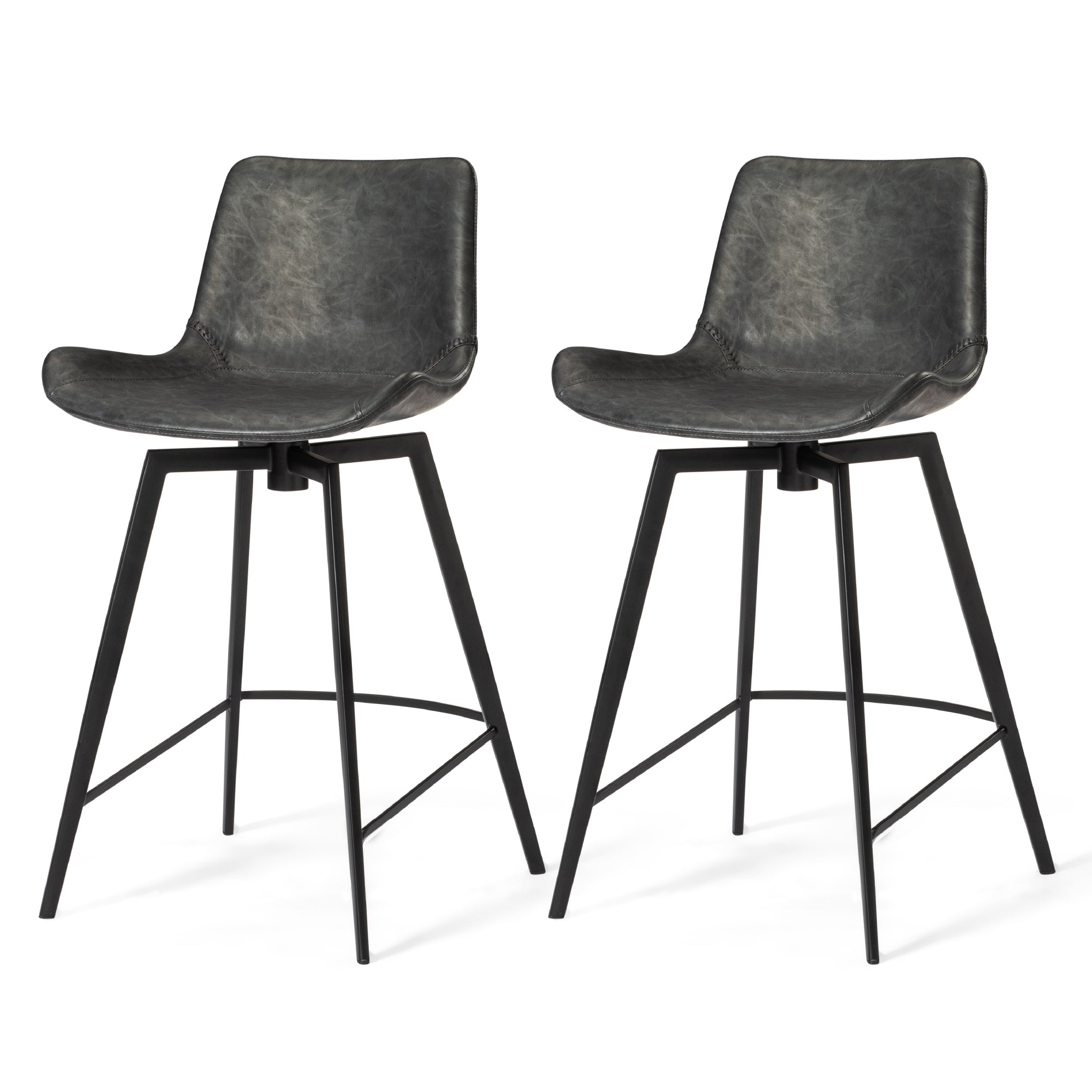 26" Victor Counter Stool in Black Finish with Dark Grey Faux Leather (Set of 2) in Stools by Maven Lane