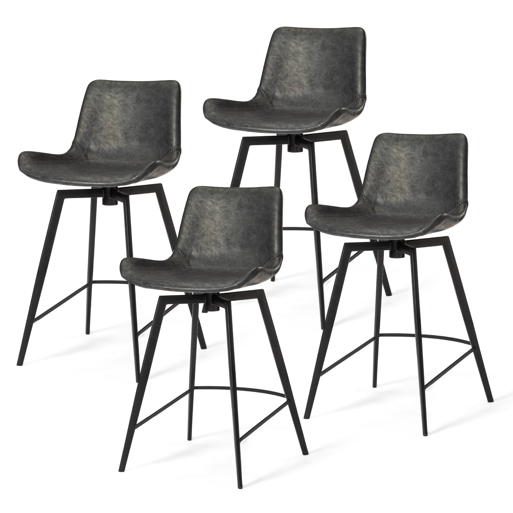 26" Victor Counter Stool in Black Finish with Dark Grey Faux Leather (Set of 4) in Stools by Maven Lane