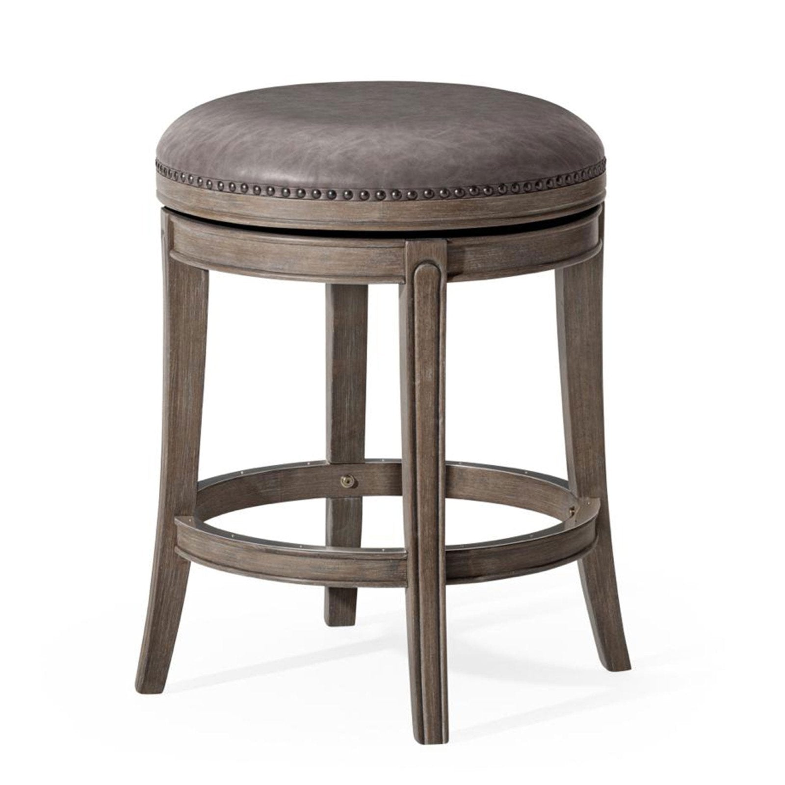 Alexander Backless Swivel Counter Height Kitchen Stool - Reclaimed Oak Finish with Ronan Stone Vegan Leather in Stools by Maven Lane