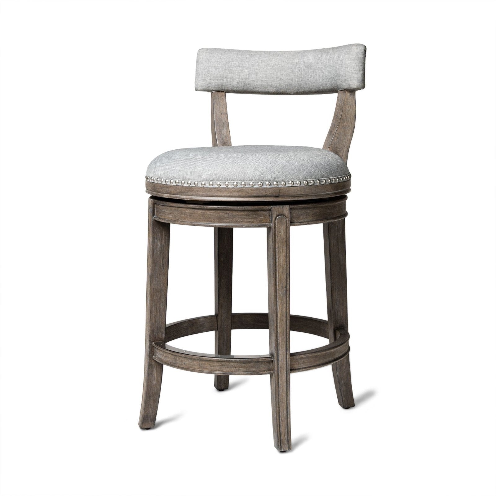 26" Alexander Counter Stool in Reclaimed Oak Finish with Ash Grey Fabric Upholstery in Stools by Maven Lane