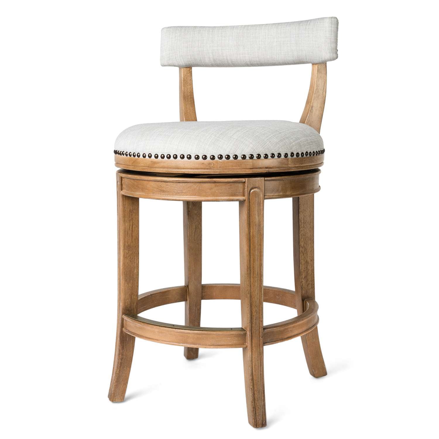 Alexander Counter Stool in Brown Finish with Natural Fabric Upholstery in Stools by Maven Lane