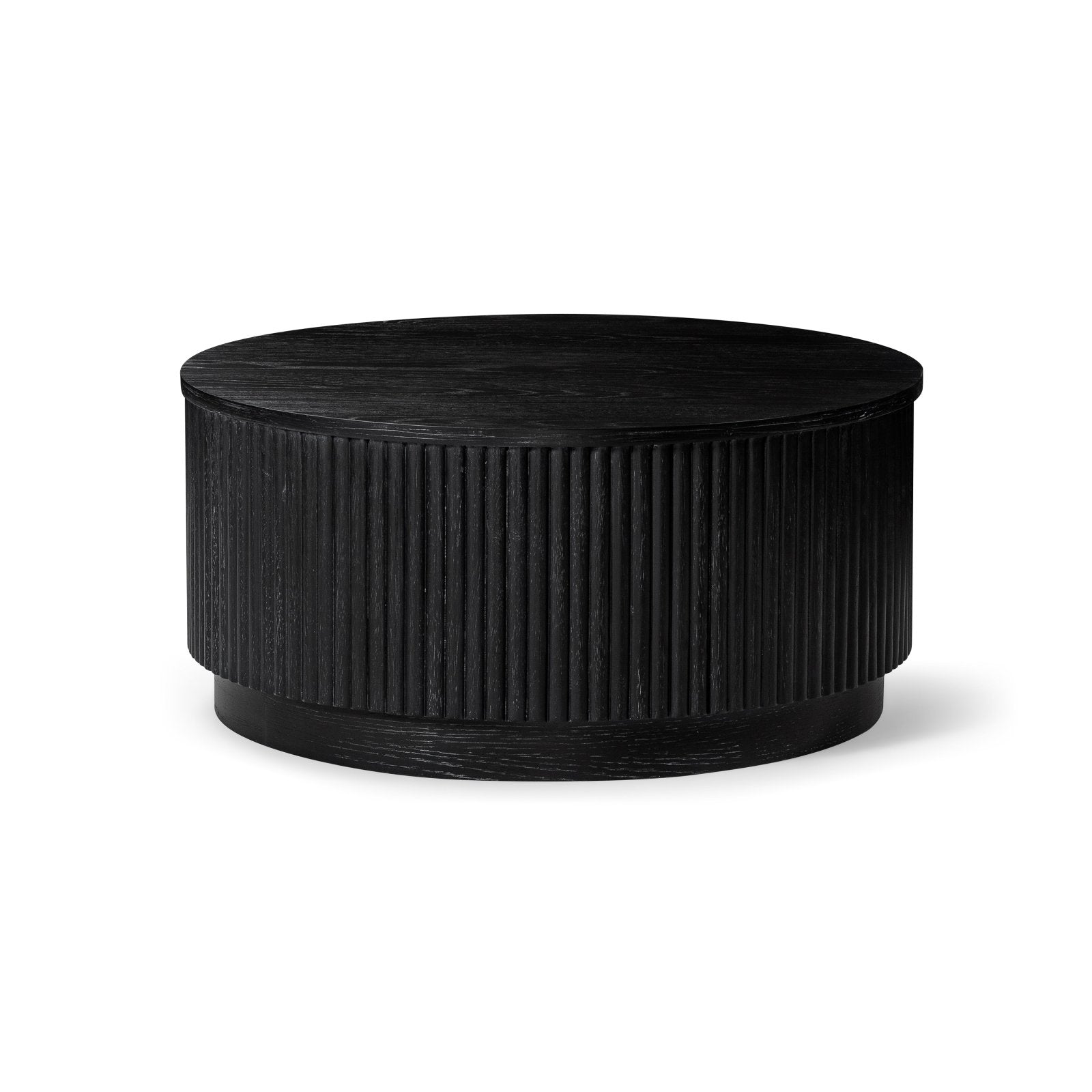 Dallas Round Wooden Coffee Table in Aged Black in Coffee Table by Maven Lane