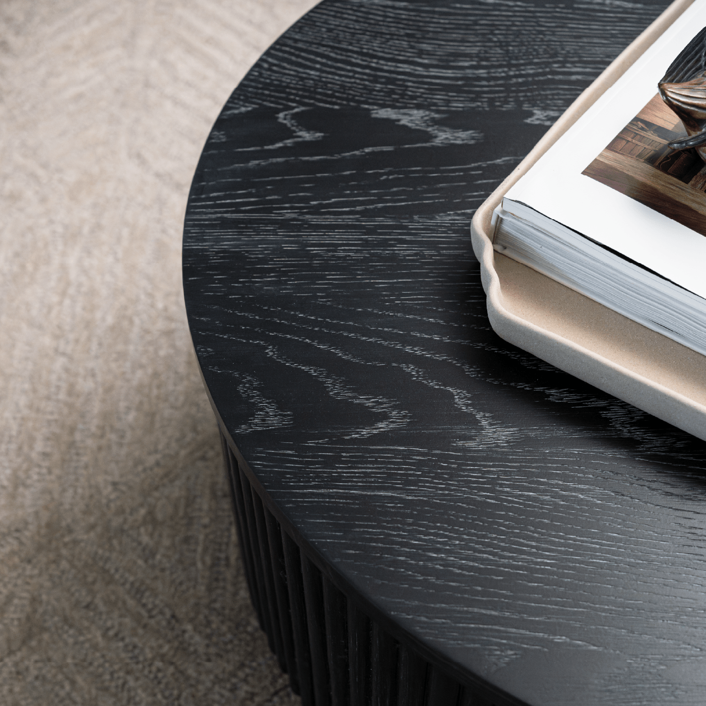 Dallas Round Wooden Coffee Table in Aged Black in Coffee Table by Maven Lane