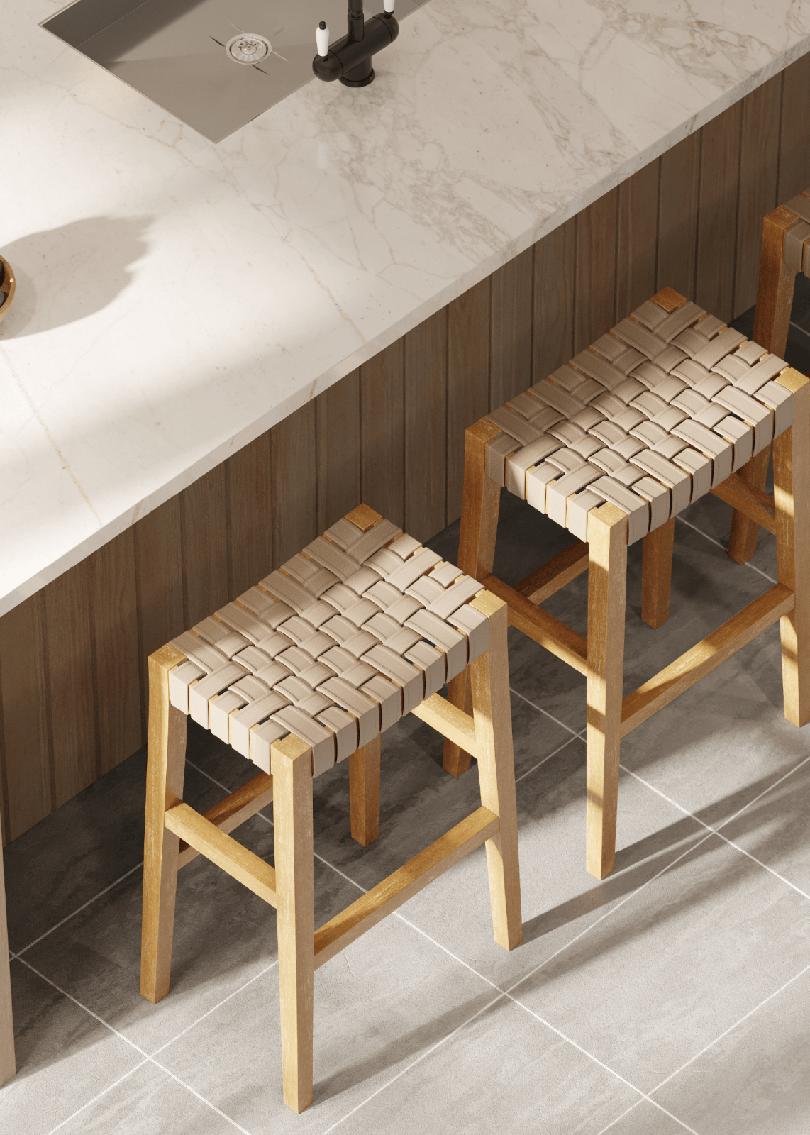 31" Emerson Bar Stool in Weathered Natural Wood Finish with Avanti Bone Vegan Leather in Stools by Maven Lane