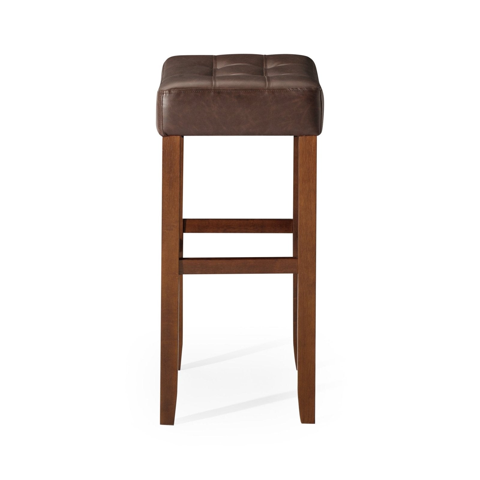 31" Harper bar stool in walnut wood finish with distressed brown vegan leather, set of 2 in Stools by Maven Lane