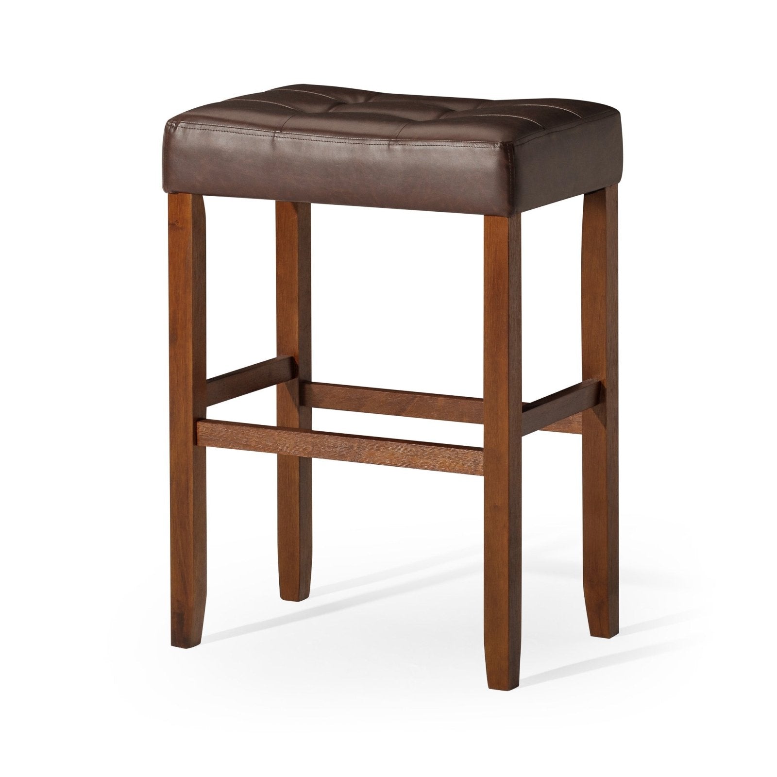 31" Harper bar stool in walnut wood finish with distressed brown vegan leather, set of 2 in Stools by Maven Lane