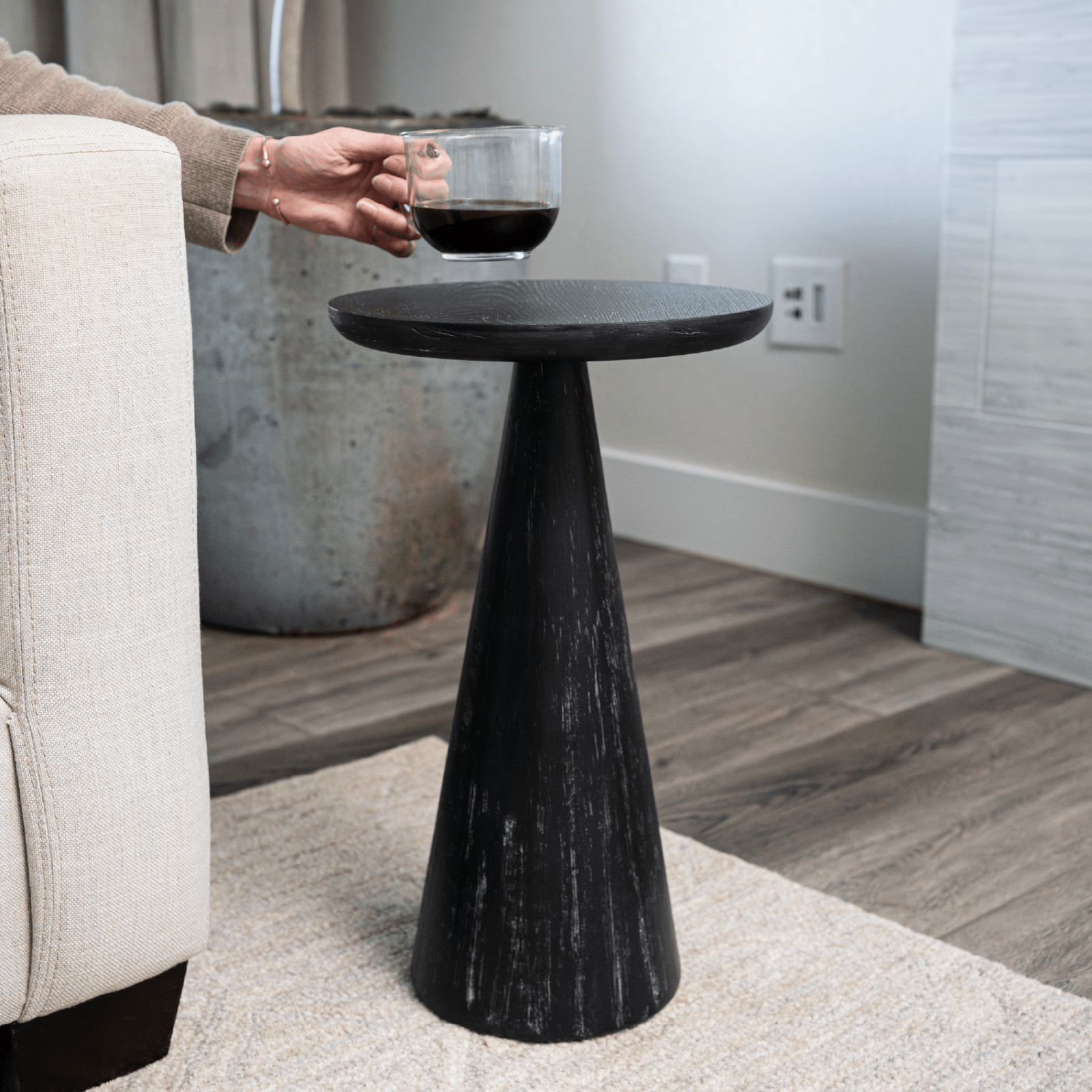 Owen Rustic Wooden Drink Table In Aged Black in Maven Lane by Maven Lane