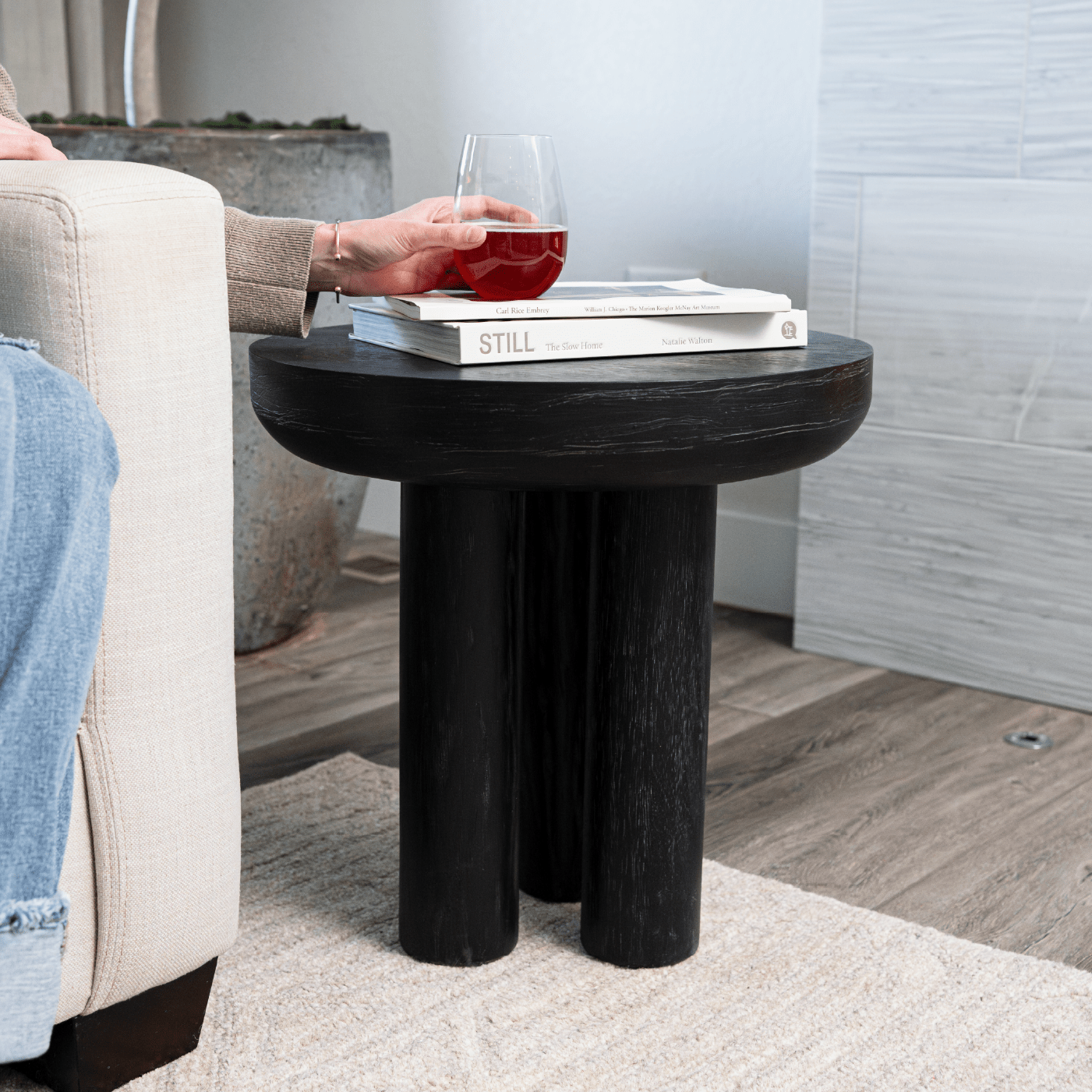 Owen Rustic Wooden Side Table In Aged Black in Maven Lane by Maven Lane