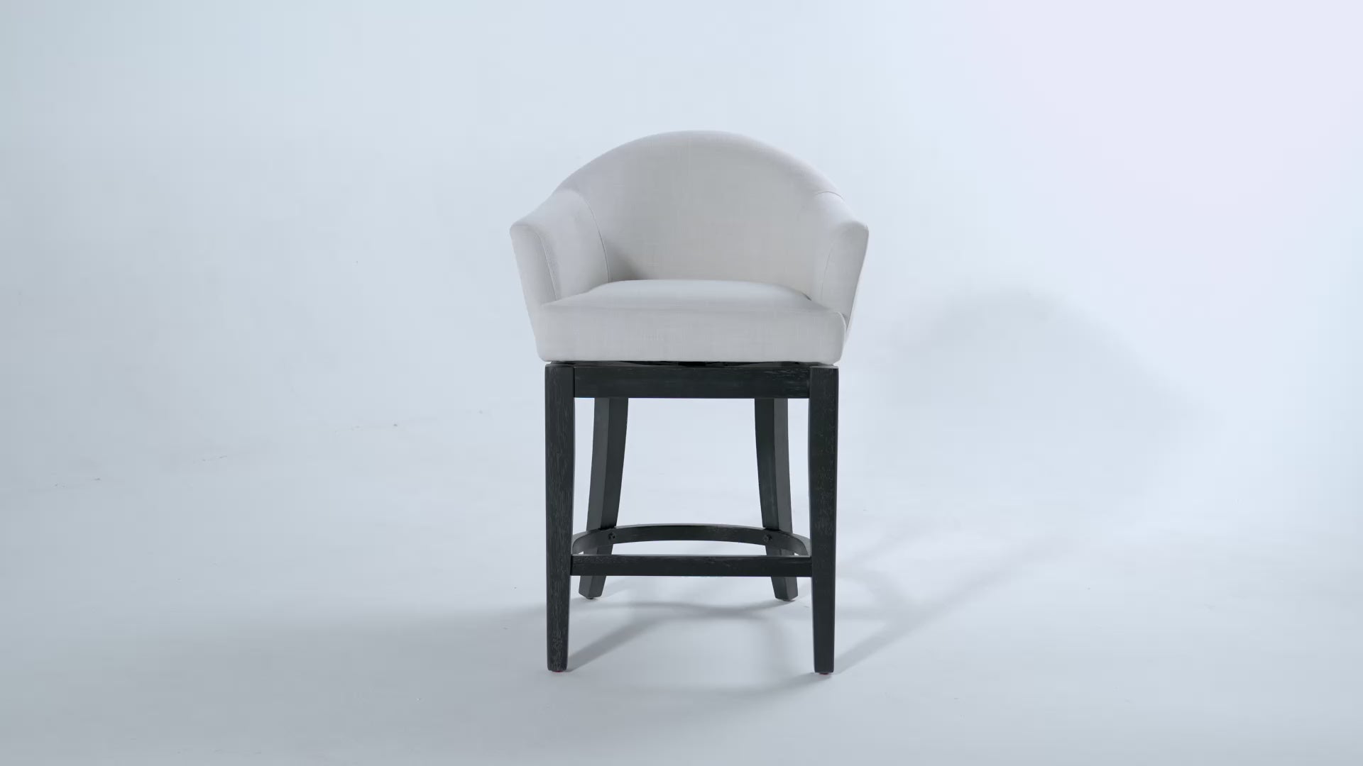 26" Isabella Swivel Counter Stool in Aged Black Finish with Snow White Fabric in Counter Stools by Maven Lane