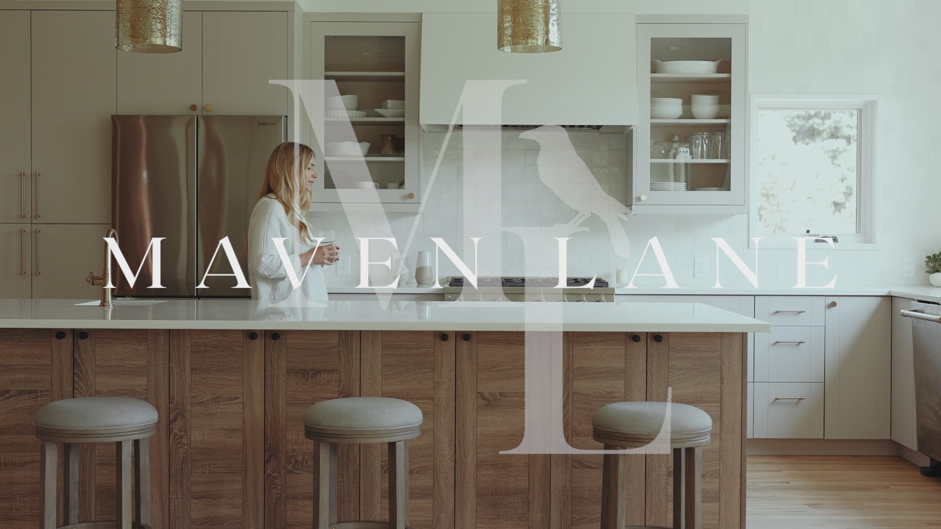 26" Eva Counter Height Kitchen Stool - Reclaimed Oak Finish with Ash Grey Fabric Upholstery in Stools by Maven Lane