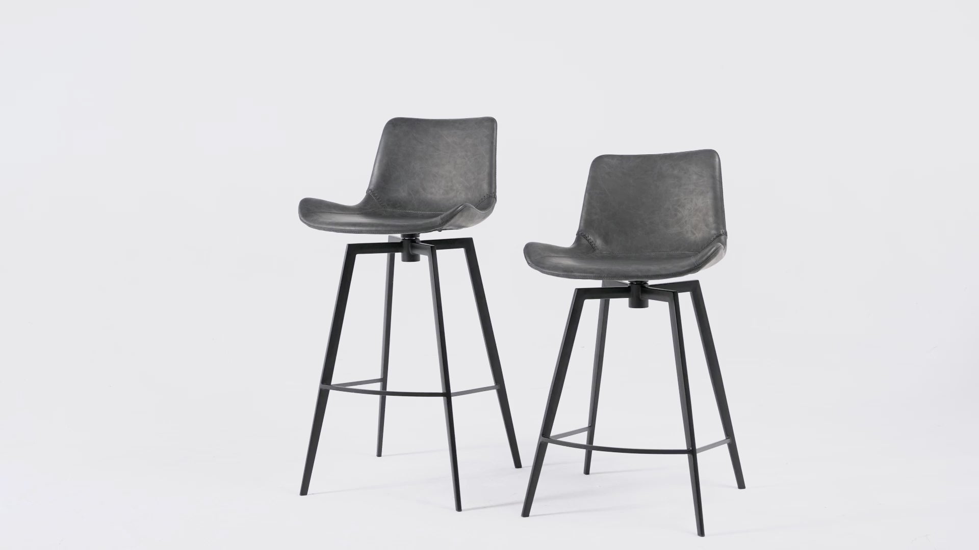26" Victor Counter Stool in Matte Black Frame with Charcoal Vegan Leather in Maven Lane by Maven Lane