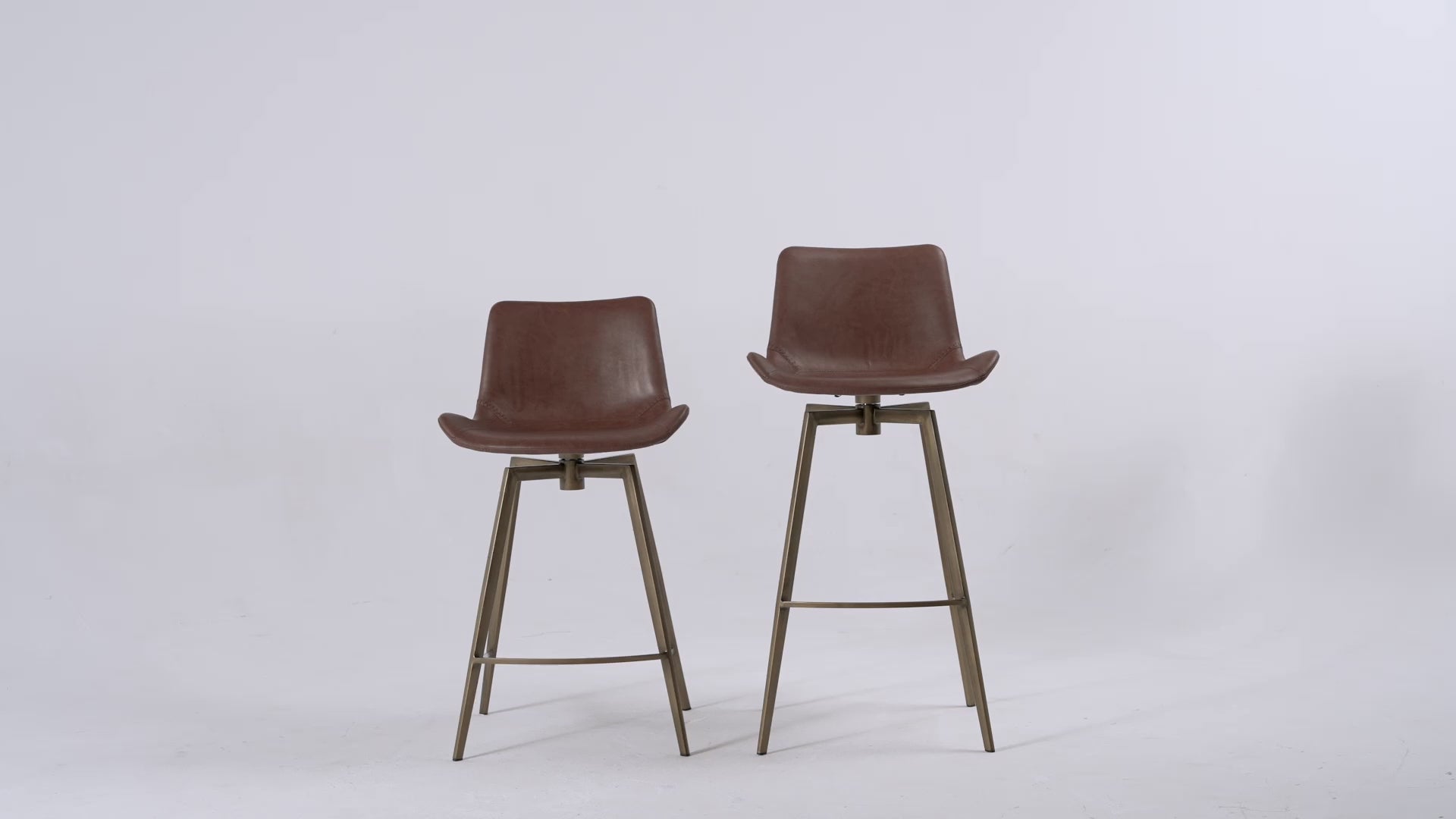 26" Victor Counter Stool in Gold Finish with Brown Faux Leather in Stools by Maven Lane