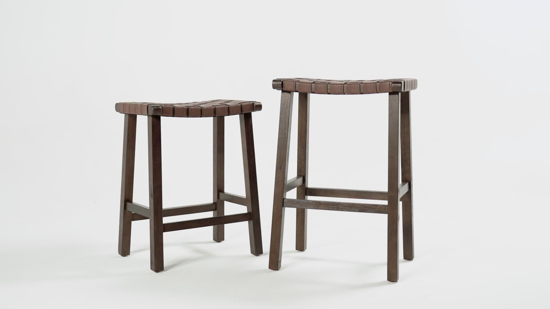 25" Noah Backless Counter Stool in Aged Brown Finish with Cocoa Brown Vegan Leather in Stools by Maven Lane