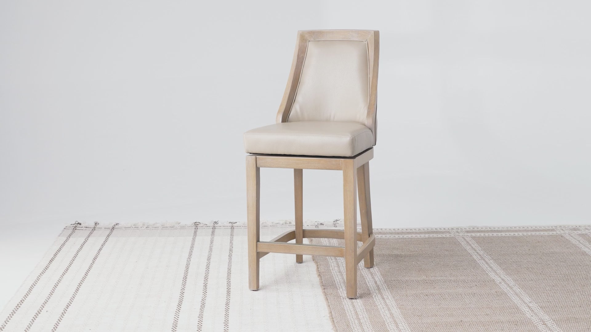26" Vienna Swivel Counter Stool in Weathered Oak Finish with Avanti Bone Vegan Leather in Stools by Maven Lane