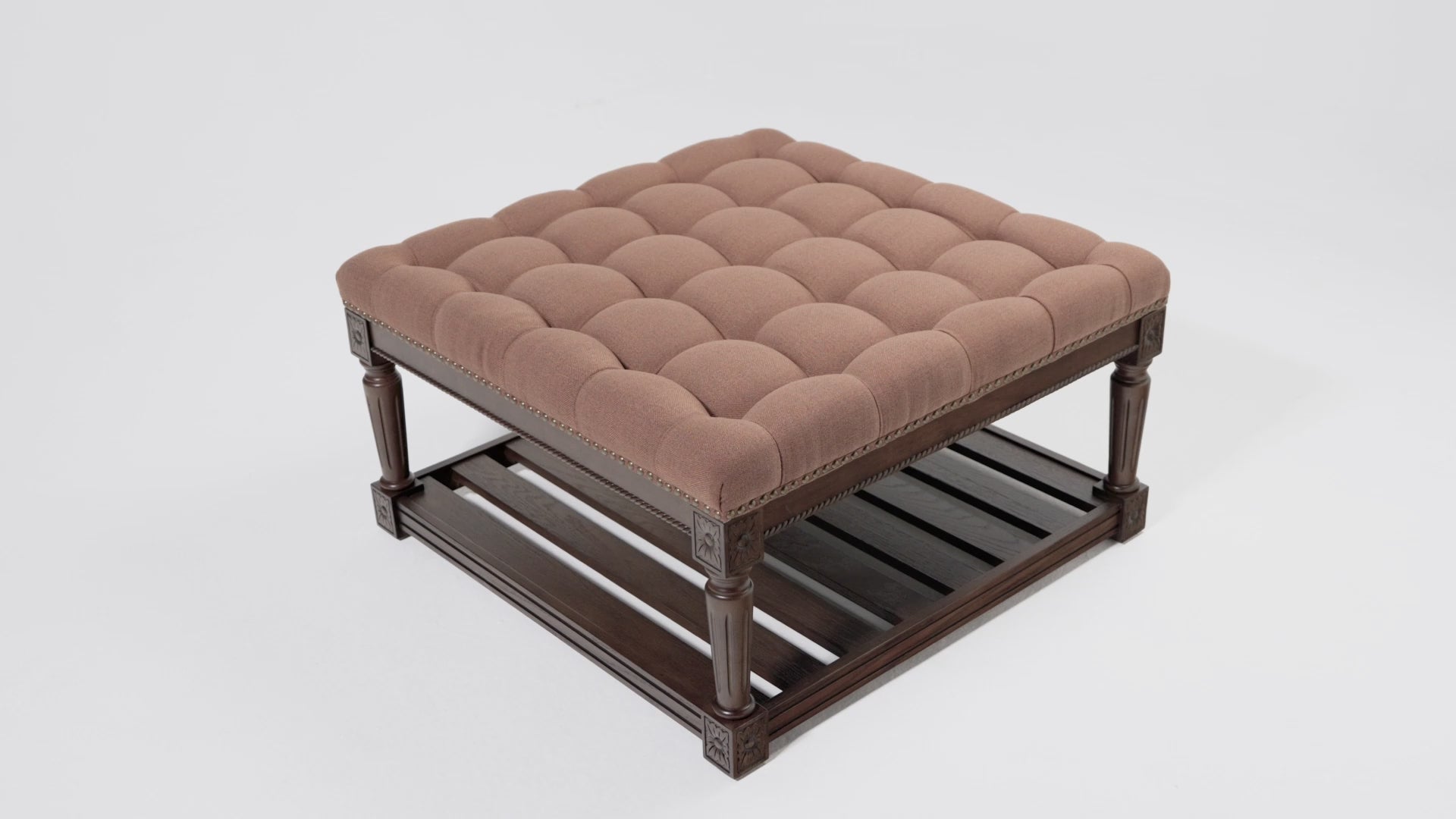 Mesa Square Upholstered Coffee Table in Aged Brown with Clay Brown Fabric in Coffee Table by Maven Lane