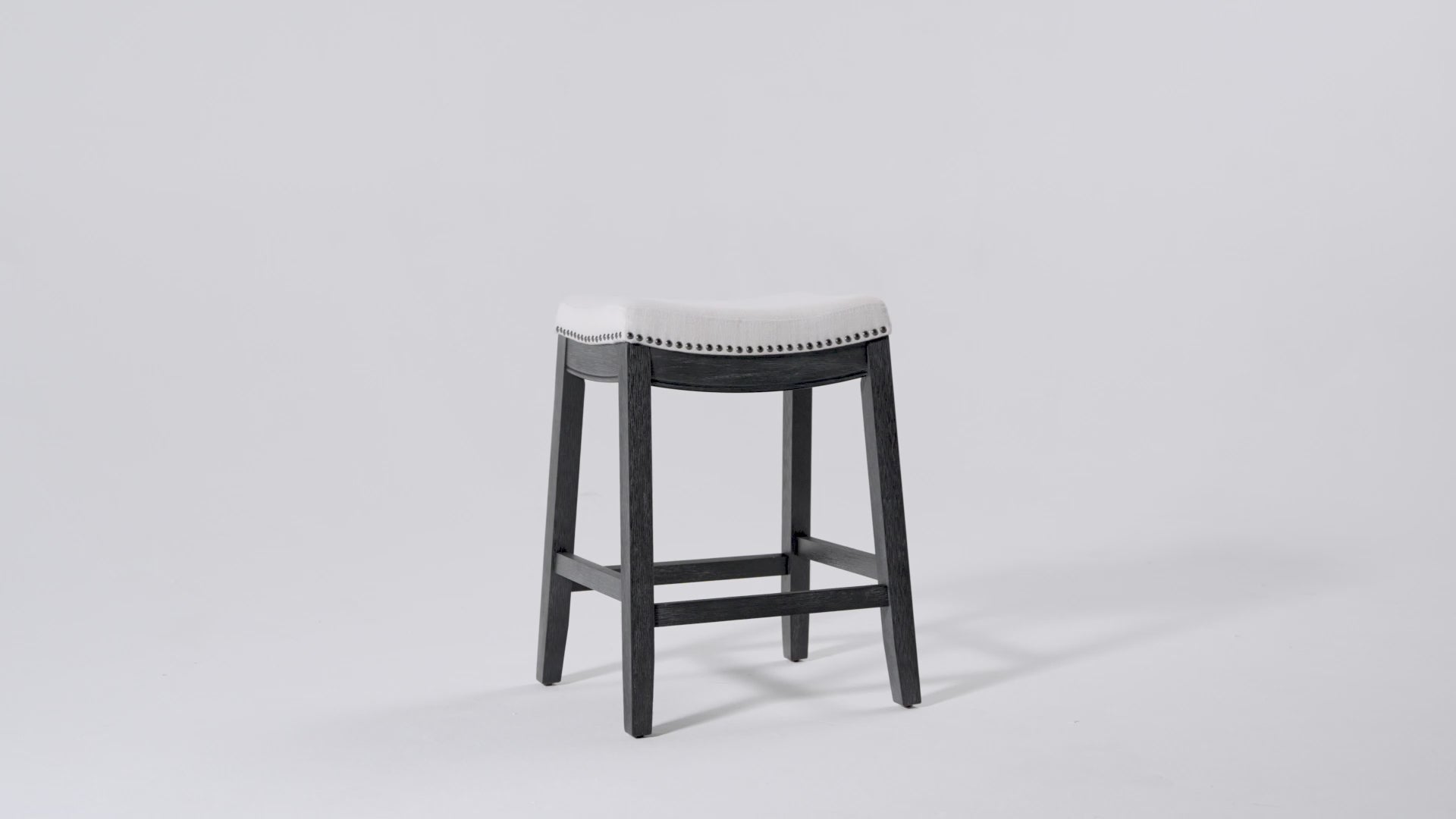 26" Sophia Backless Counter Stool in Aged Black Finish with Snow White Fabric in Stools by Maven Lane