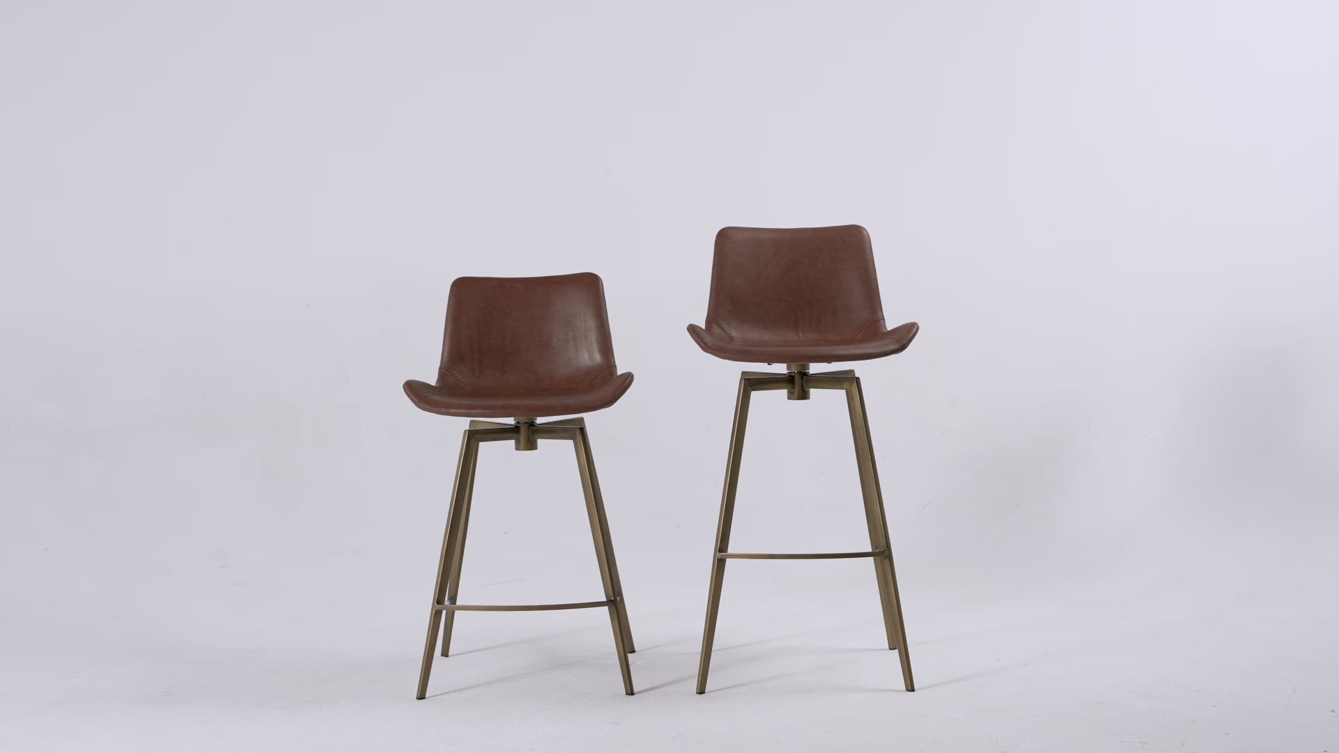 30" Victor Bar Stool in Antiqued Brass Frame with Cocoa Brown Vegan Leather in Maven Lane by Maven Lane