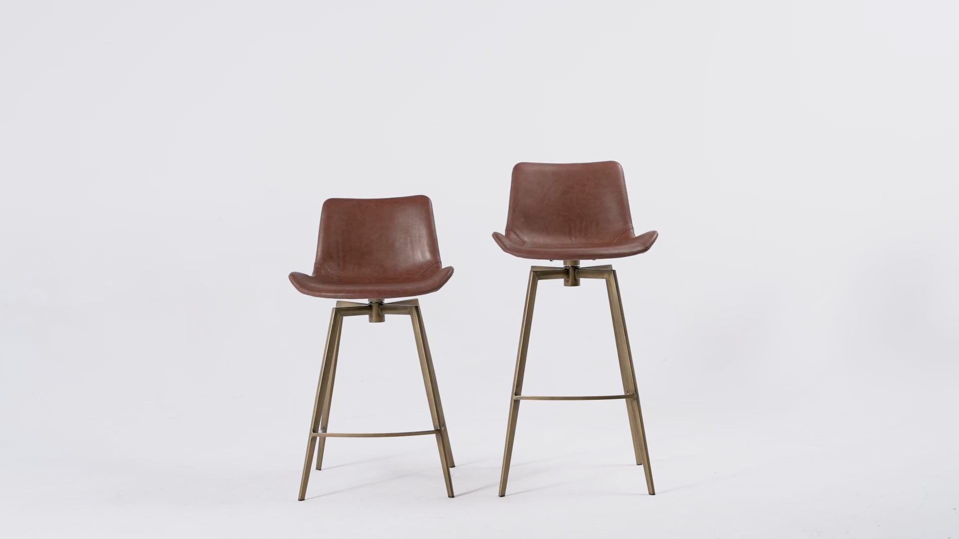 30" Victor Bar Stool in Antiqued Brass Frame with Cocoa Brown Vegan Leather in Maven Lane by Maven Lane