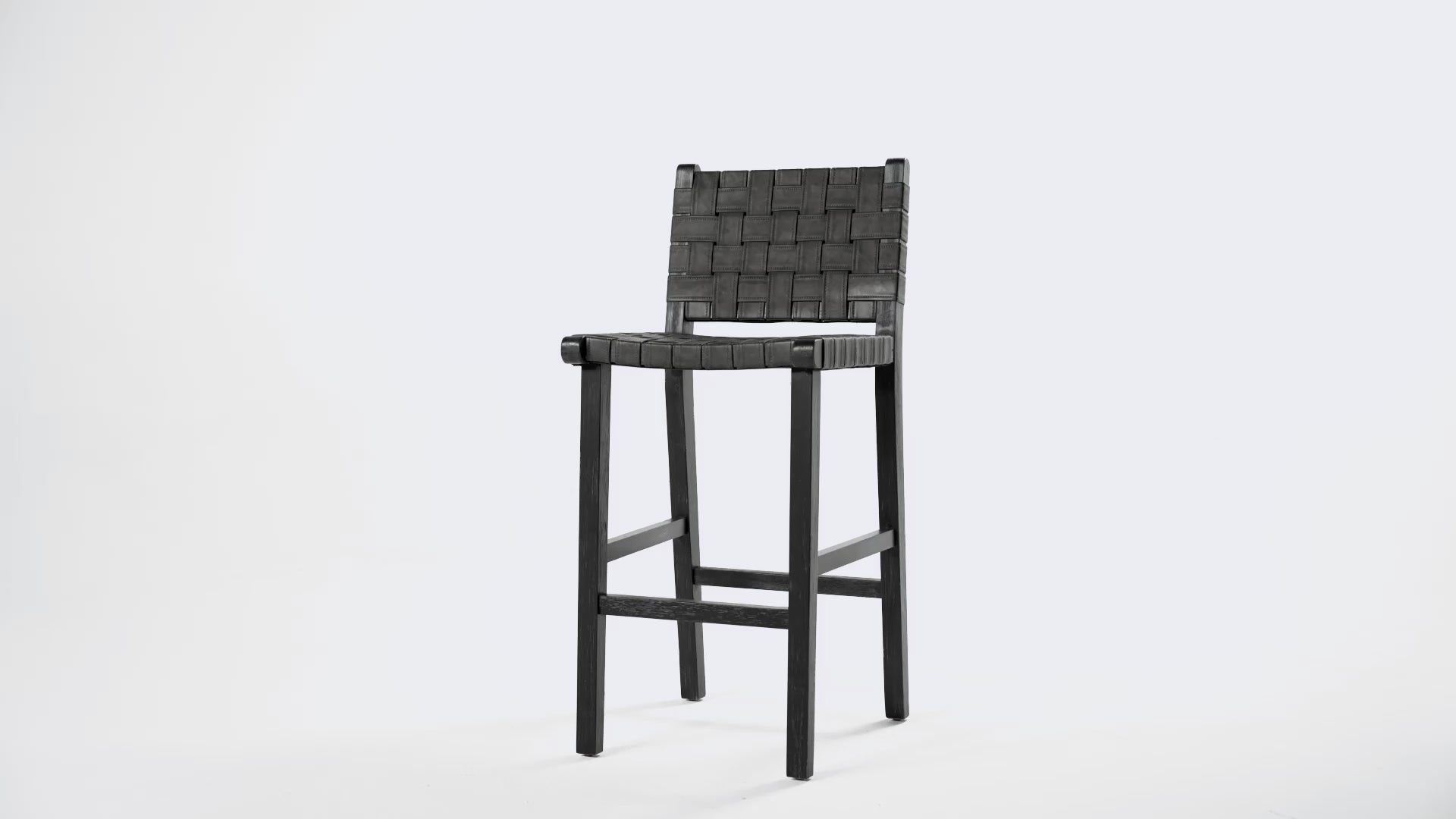 30" Noah Bar Stool in Aged Black Finish with Charcoal Black Vegan Leather in Stools by Maven Lane