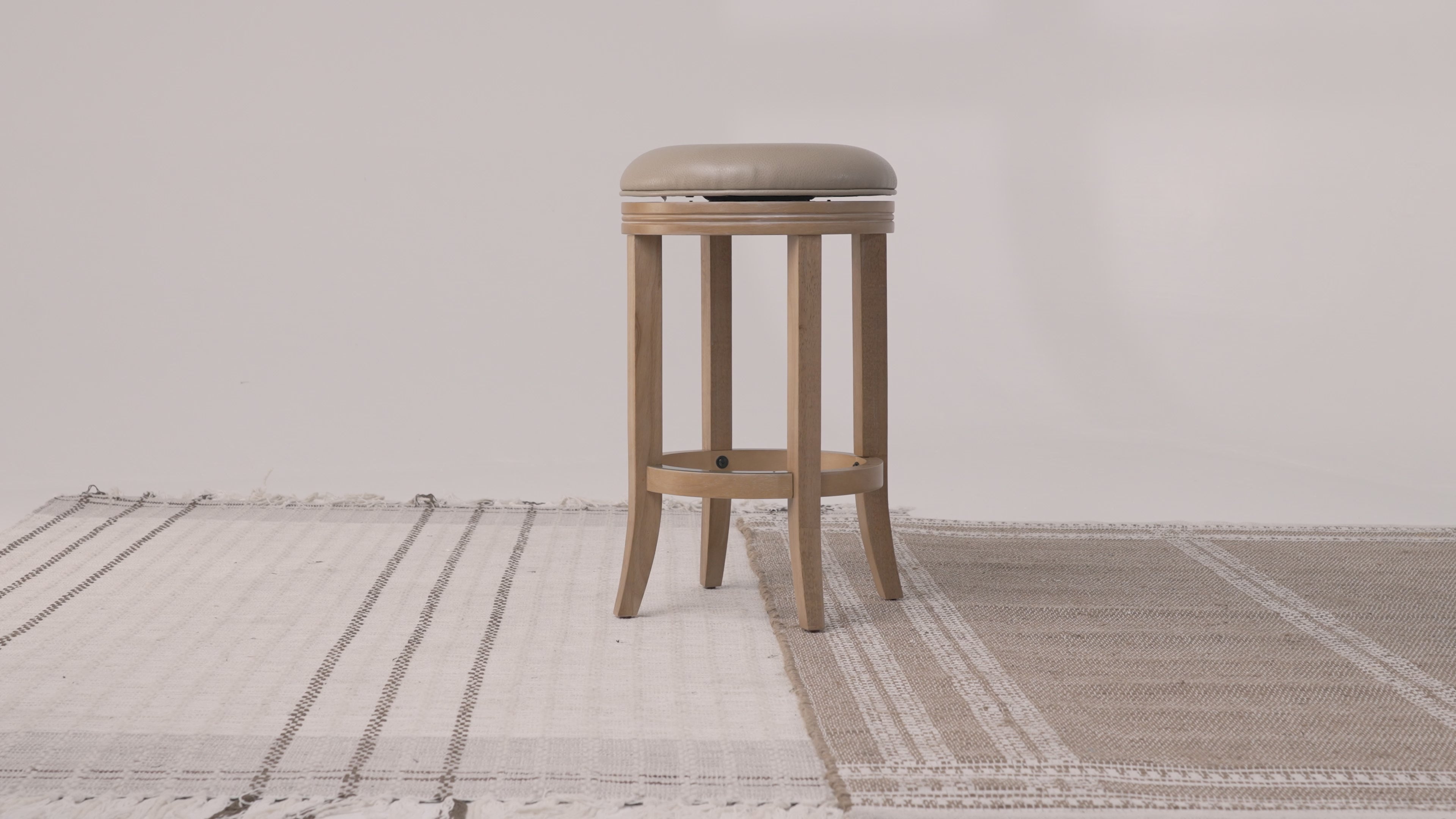 Eva Swivel Counter Height Kitchen Stool - Weathered Oak Finish with Avanti Bone Vegan Leather in Stools by Maven Lane