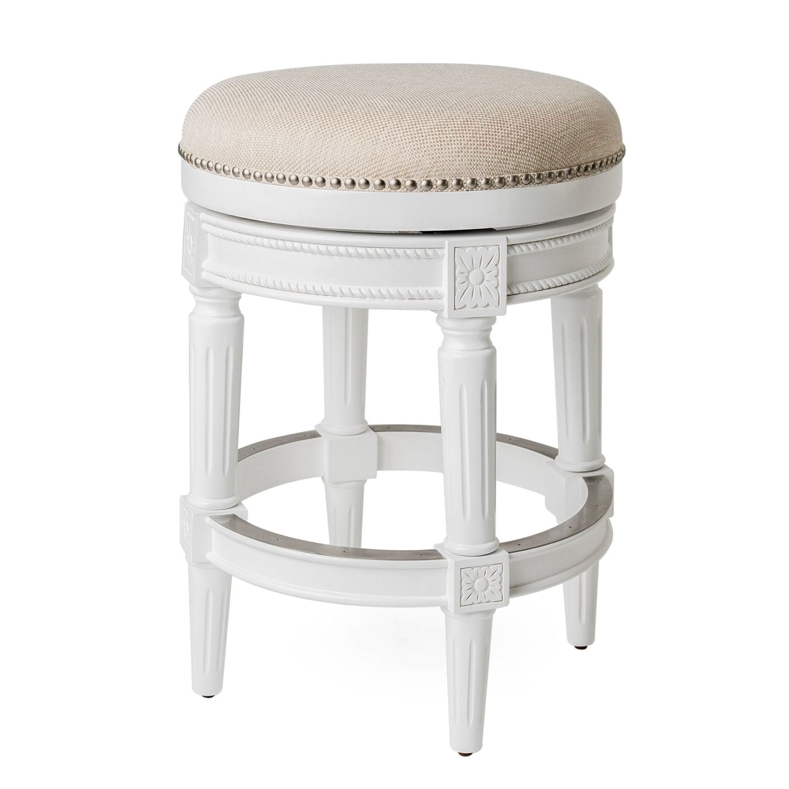 26" Pullman Backless Counter Stool in Alabaster White Finish with Cream Fabric Upholstery in Stools by Maven Lane