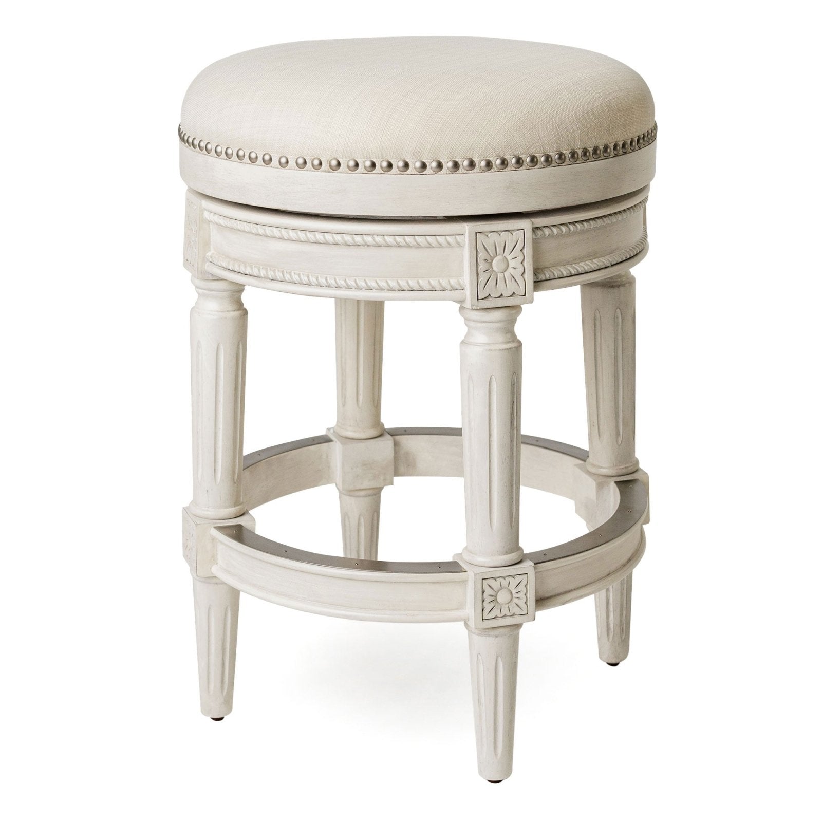 Pullman Backless Counter Stool in Cream Finish and Natural Fabric in Stools by Maven Lane