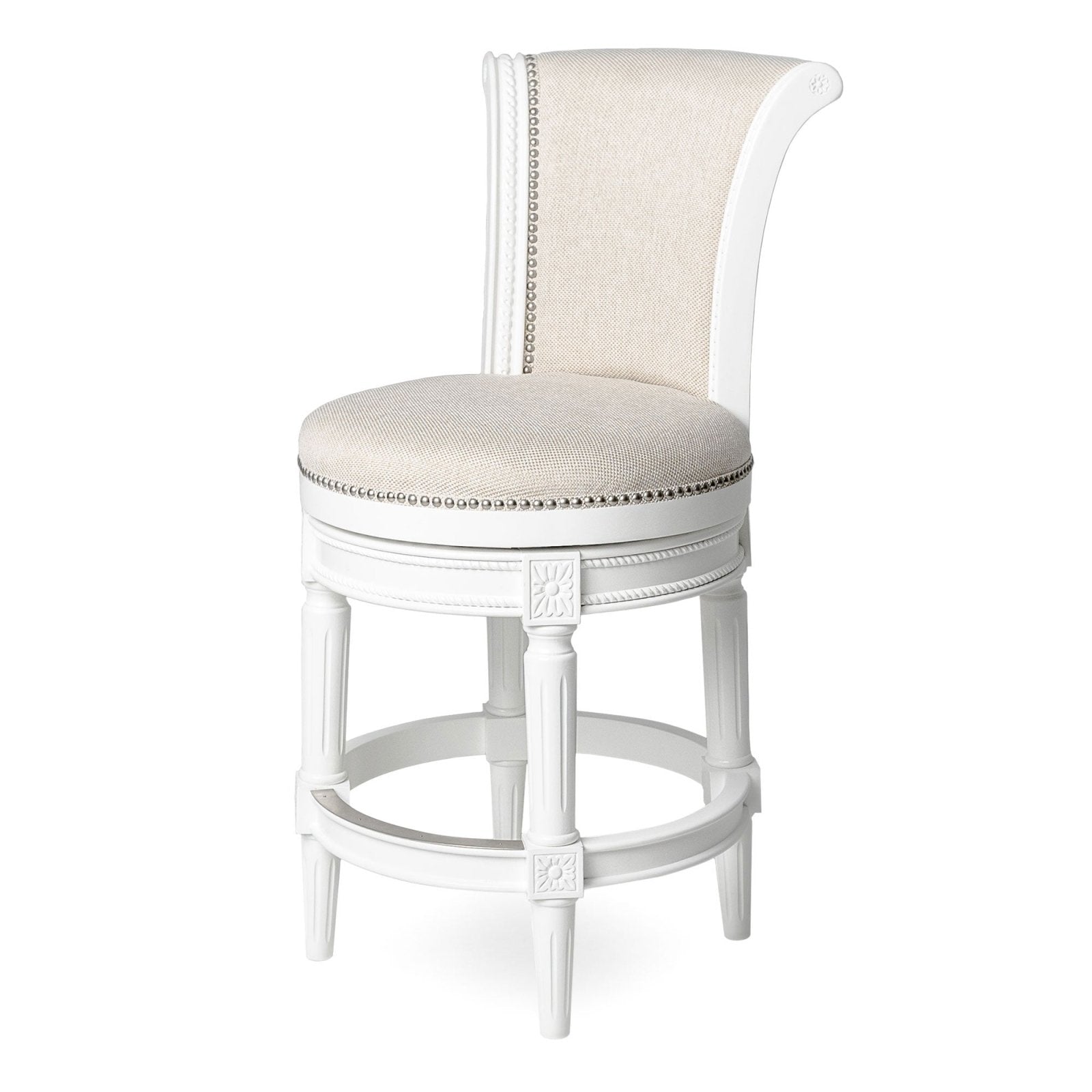 26" Pullman Counter Stool in Alabaster White Finish with Cream Fabric Upholstery in Stools by Maven Lane