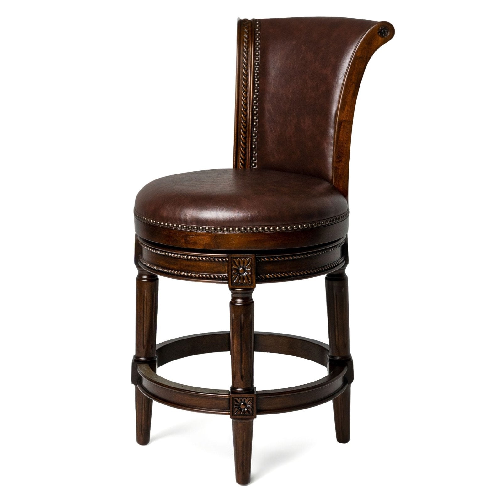 26" Pullman Counter Stool in Dark Brown Finish with Brown Faux Leather in Stools by Maven Lane