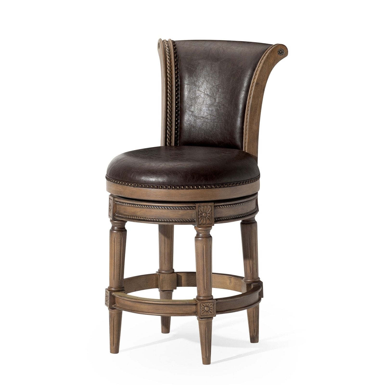 26" Pullman Counter Stool in Walnut Finish with Marskman Saddle Vegan Leather in Stools by Maven Lane