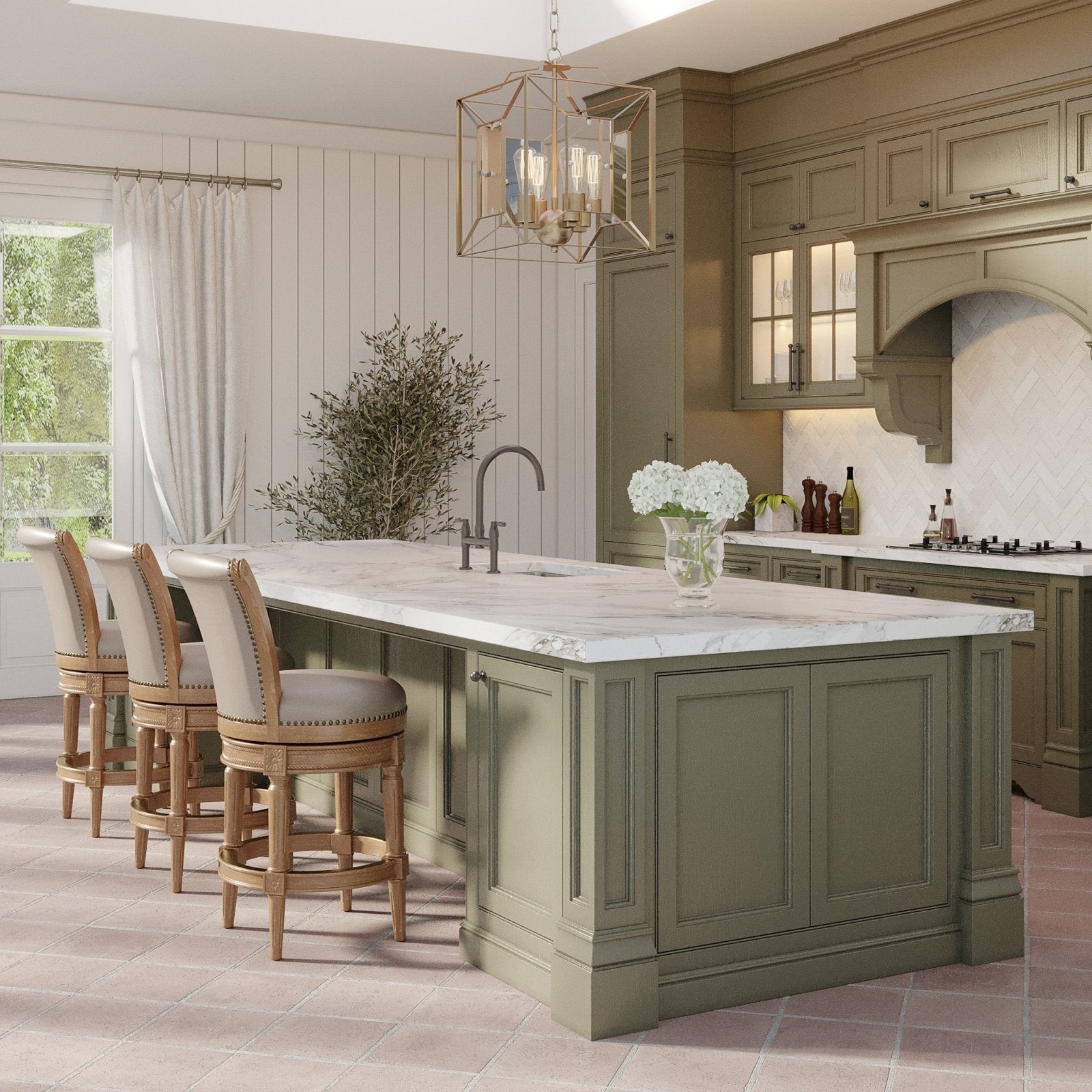 26" Pullman Counter Stool in Light Brown Finish with Beige Faux Leather (Set of 4) in Stools by Maven Lane