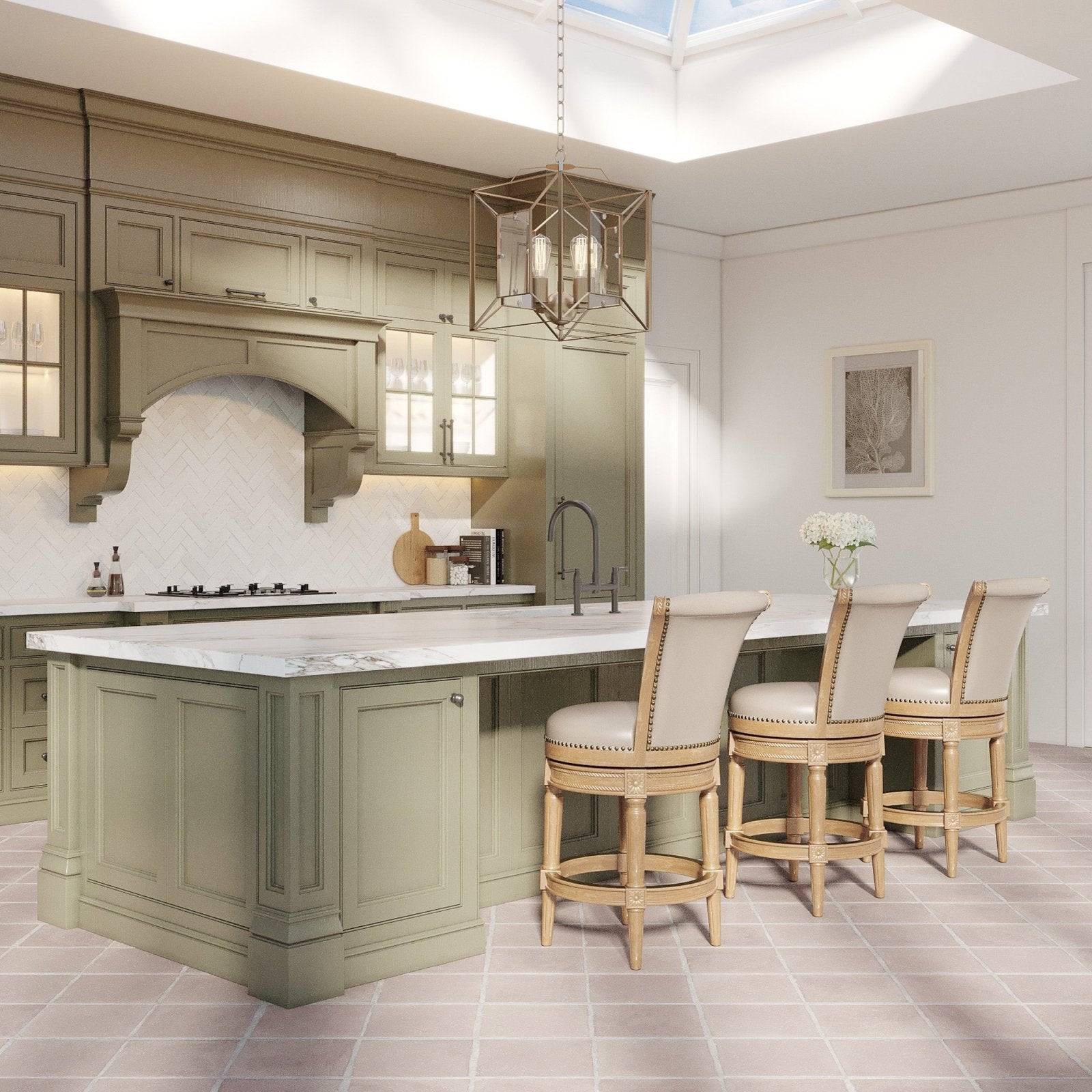 26" Pullman Counter Stool in Light Brown Finish with Beige Faux Leather (Set of 4) in Stools by Maven Lane