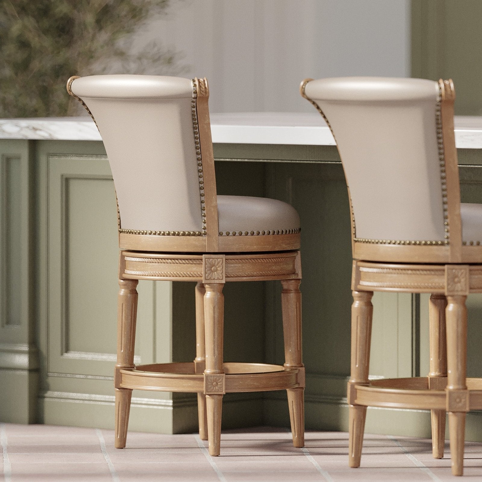 26" Pullman Counter Stool in Weathered Oak Finish with Avanti Bone Vegan Leather in Stools by Maven Lane