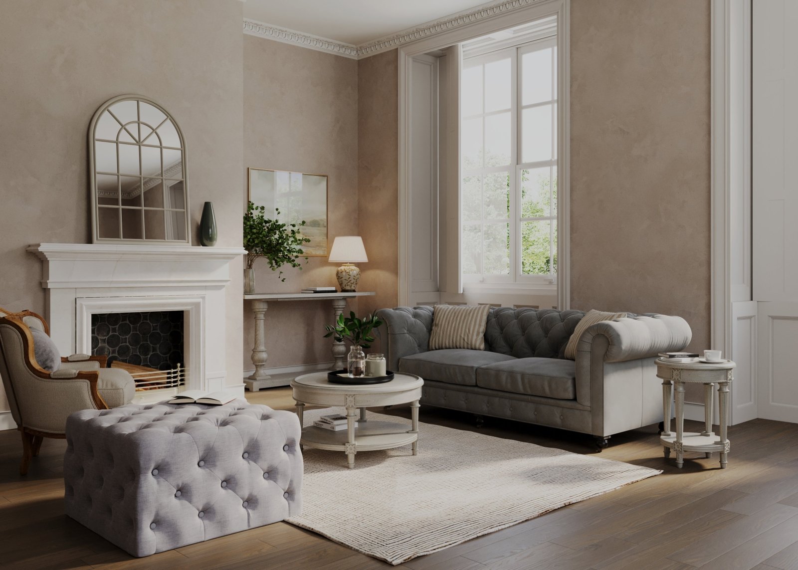 Pullman Traditional Round Wooden Coffee Table in Antiqued White Finish in Accent Tables by Maven Lane