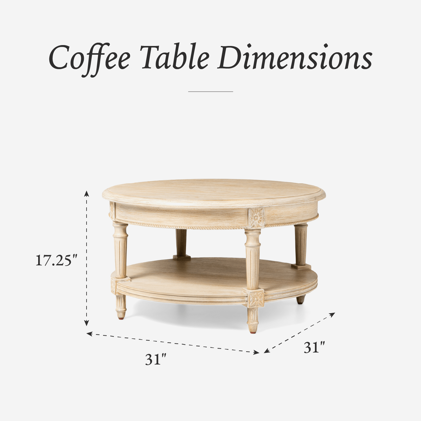 Pullman Traditional Round Wooden Coffee Table in Antiqued White Finish in Accent Tables by Maven Lane