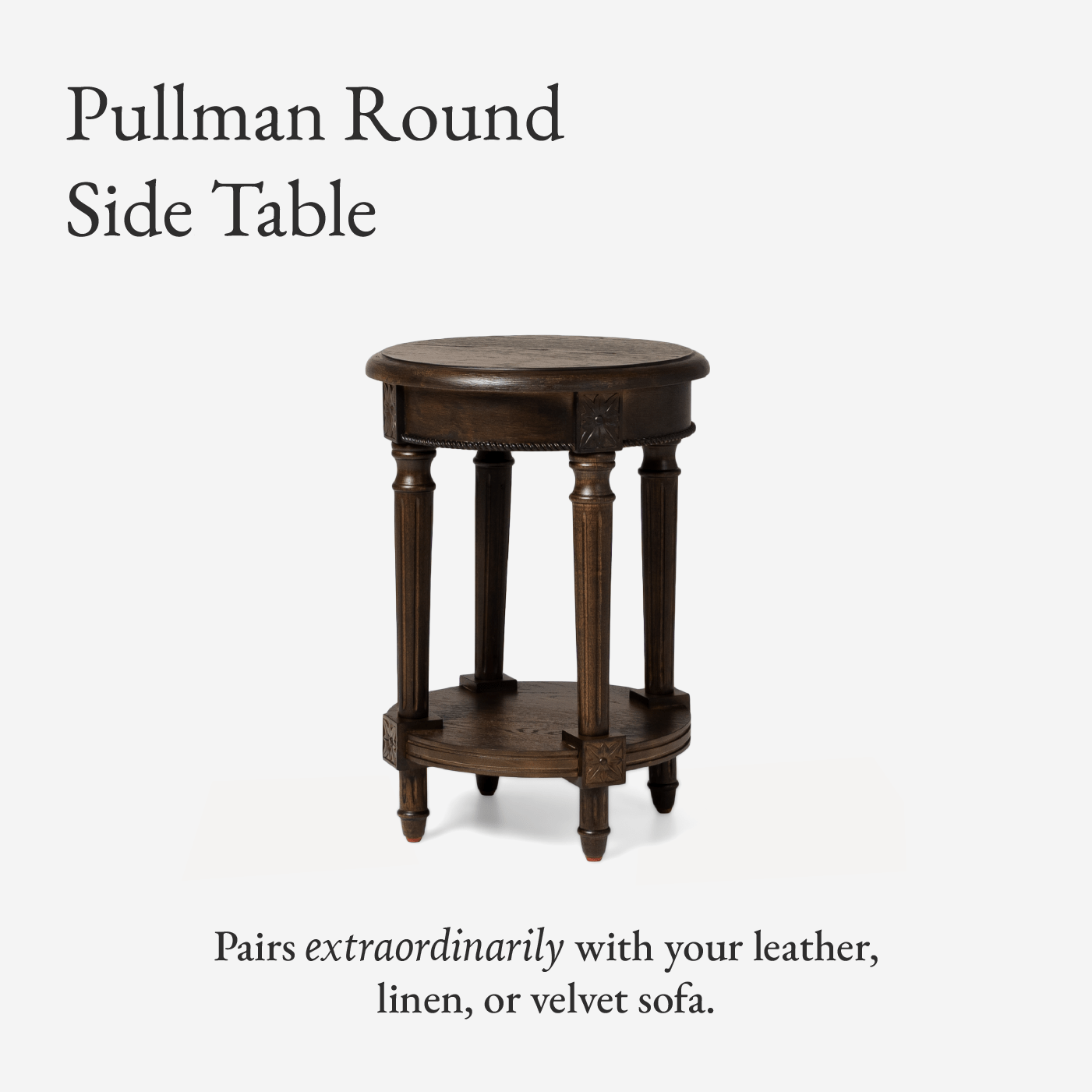 Pullman Traditional Round Wooden Side Table in Antiqued Brown Finish in Accent Tables by Maven Lane