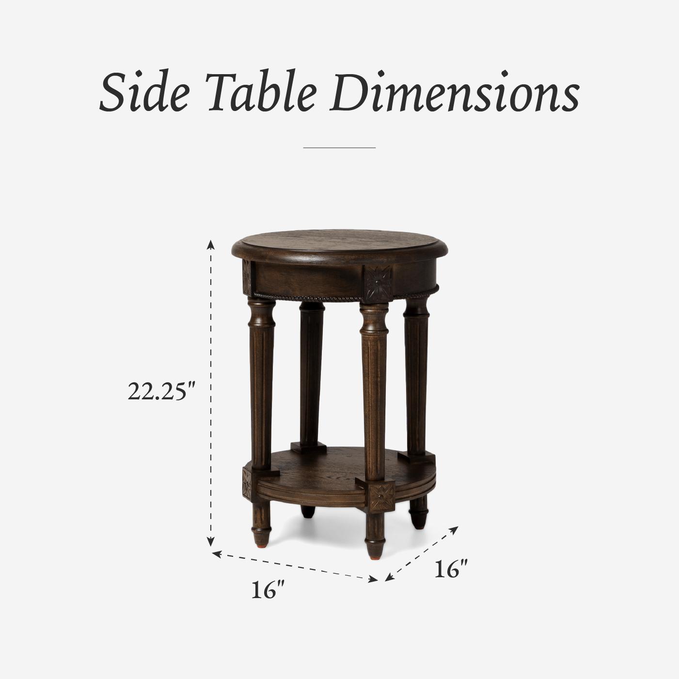 Pullman Traditional Round Wooden Side Table in Antiqued Brown Finish in Accent Tables by Maven Lane