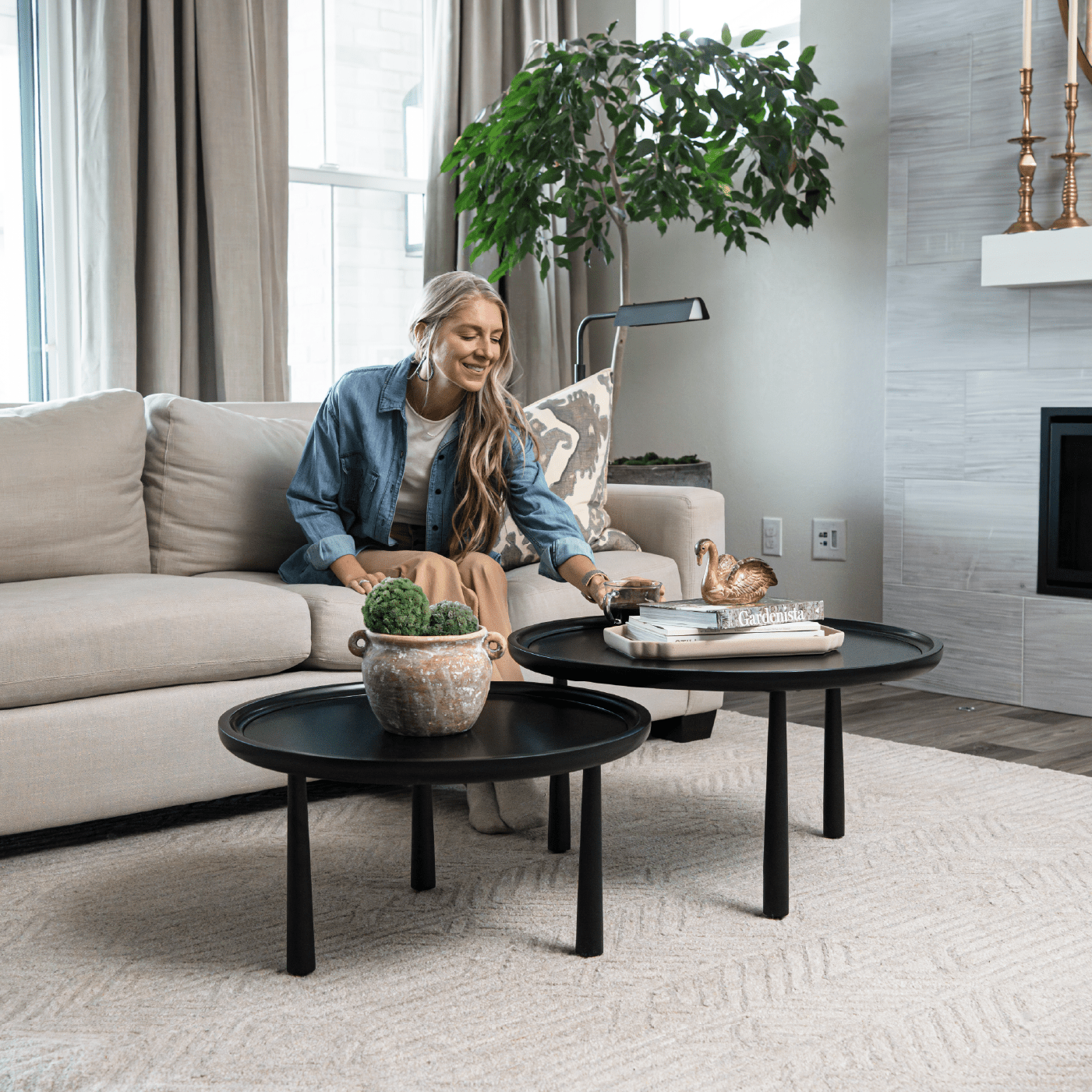 Sonia Rustic Wooden Nesting Coffee Tables in Matte Black in Accent Tables by Maven Lane