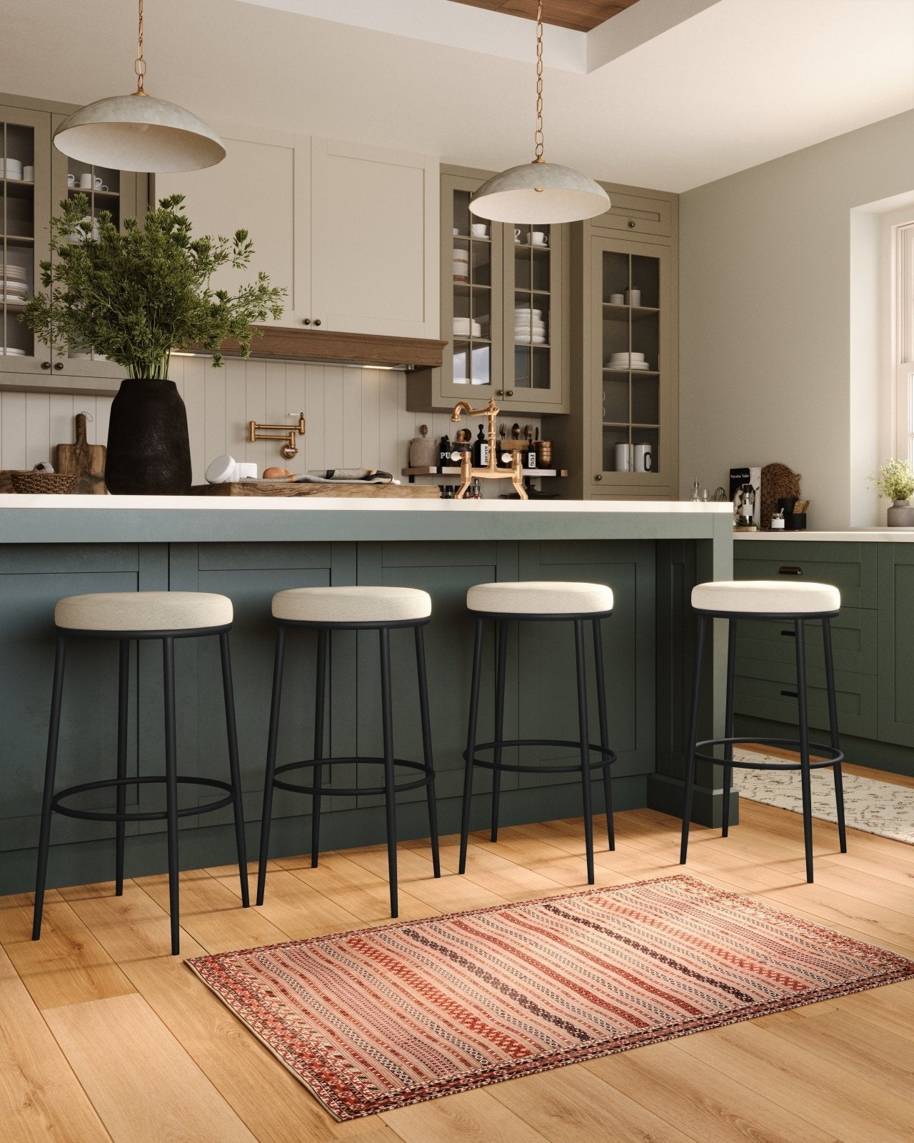 31" Stella Bar Stool in Black Finish with White Fabric in Stools by Maven Lane