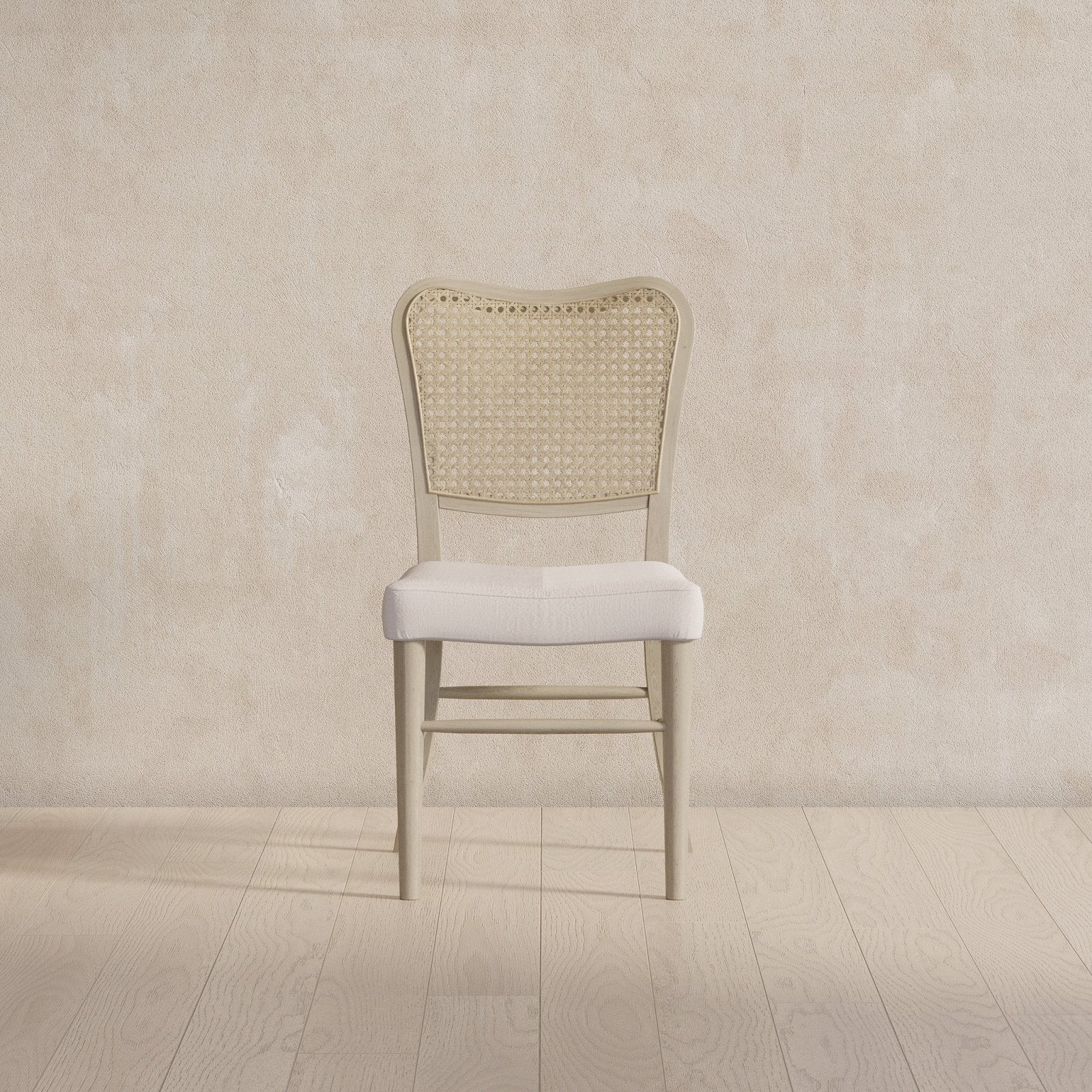 Vera Classical Wooden Dining Chair In Antiqued White Finish With Cream Weave Fabric Upholstery, Set Of 2 in Maven Lane by Maven Lane