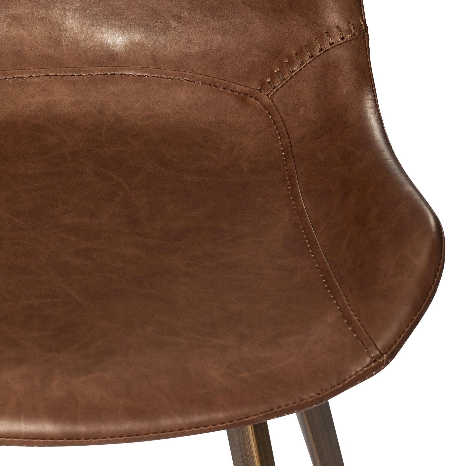 30" Victor Bar Stool in Antiqued Brass Frame with Cocoa Brown Vegan Leather in Maven Lane by Maven Lane