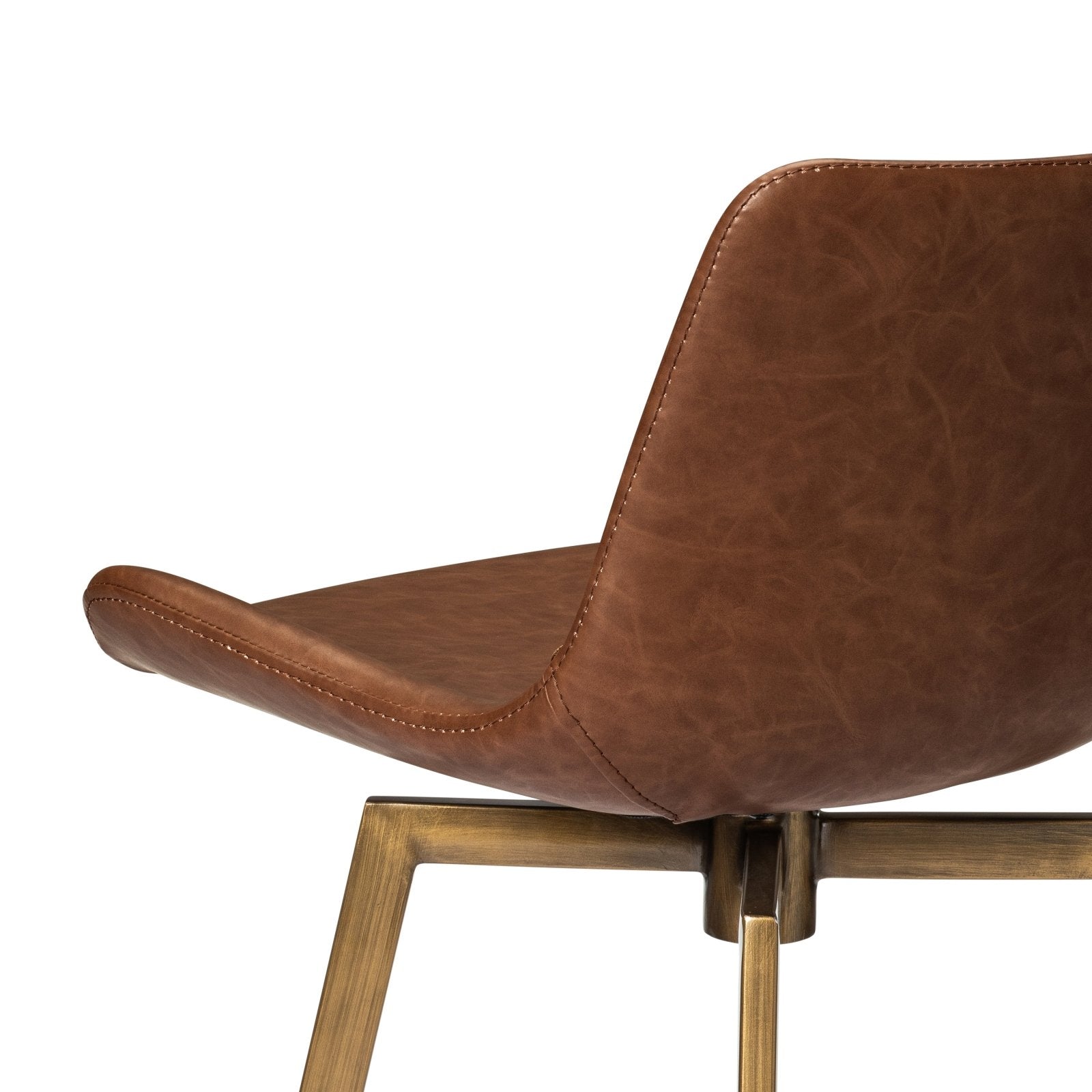 30" Victor Bar Stool in Antiqued Brass Frame with Cocoa Brown Vegan Leather in Maven Lane by Maven Lane
