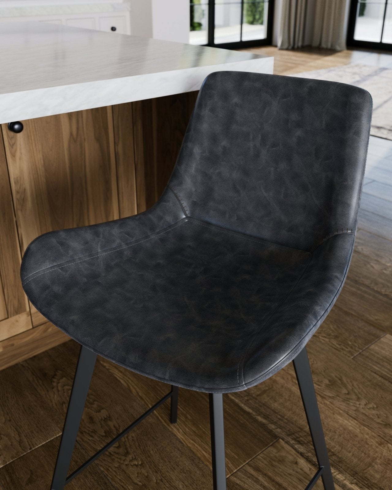26" Victor Counter Stool in Matte Black Frame with Charcoal Vegan Leather in Stools by Maven Lane