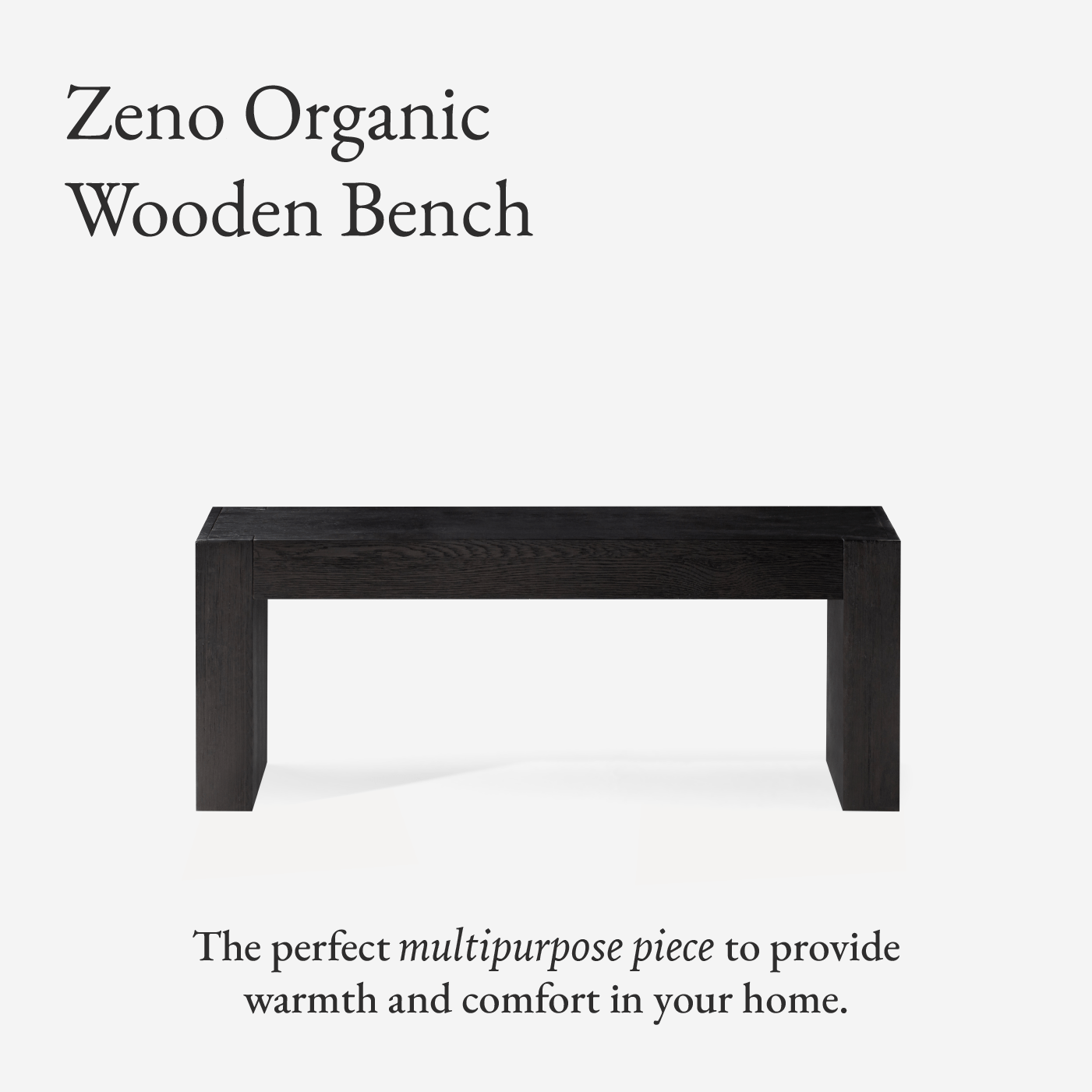 Zeno Organic Wooden Bench in Weathered Black Finish in Bench by Maven Lane