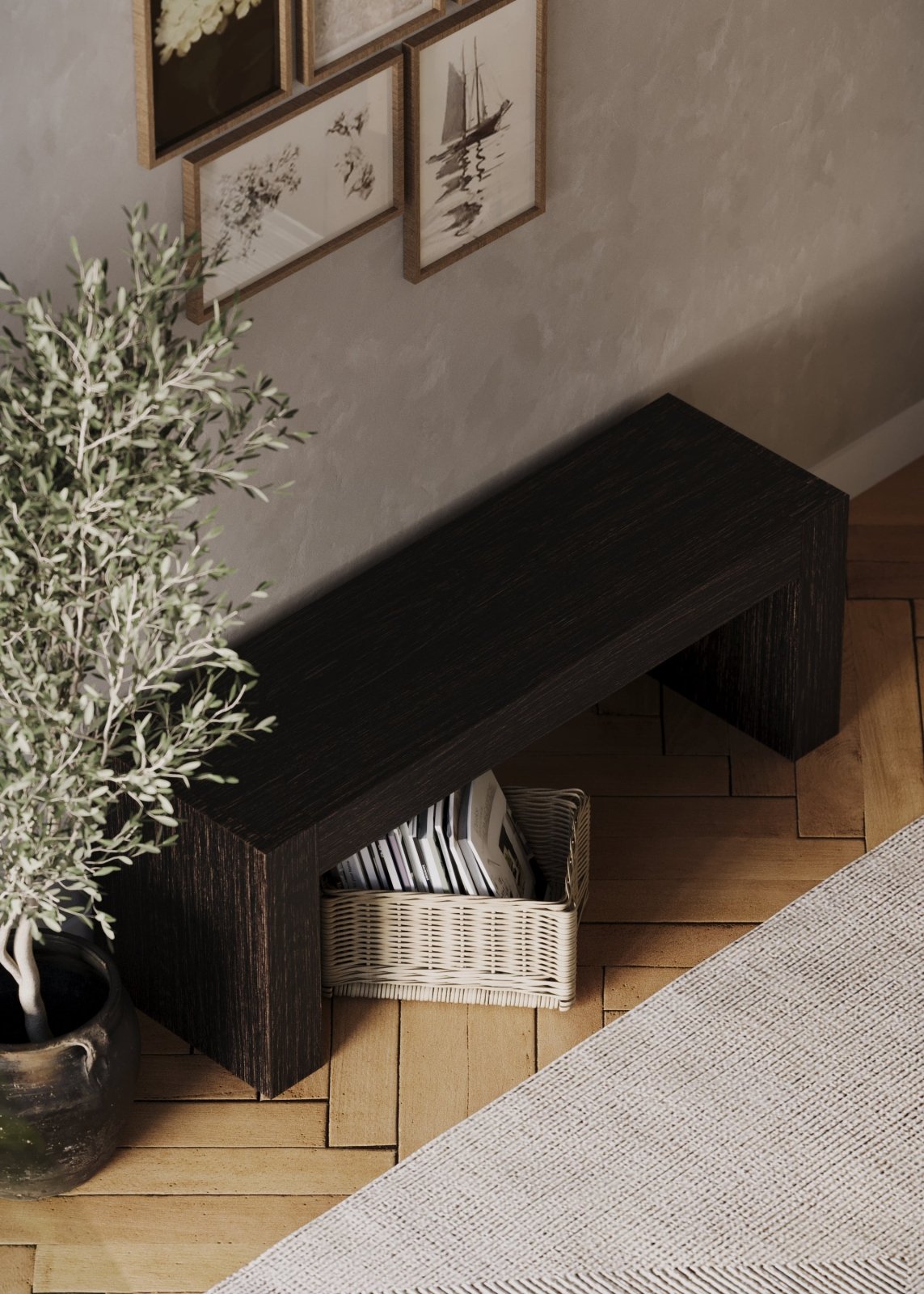Zeno Organic Wooden Bench in Weathered Brown Finish in Bench by Maven Lane