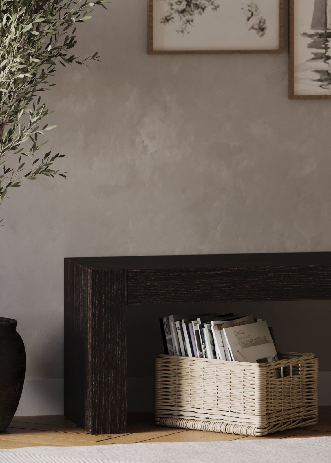 Zeno Organic Wooden Bench in Weathered Brown Finish in Bench by Maven Lane