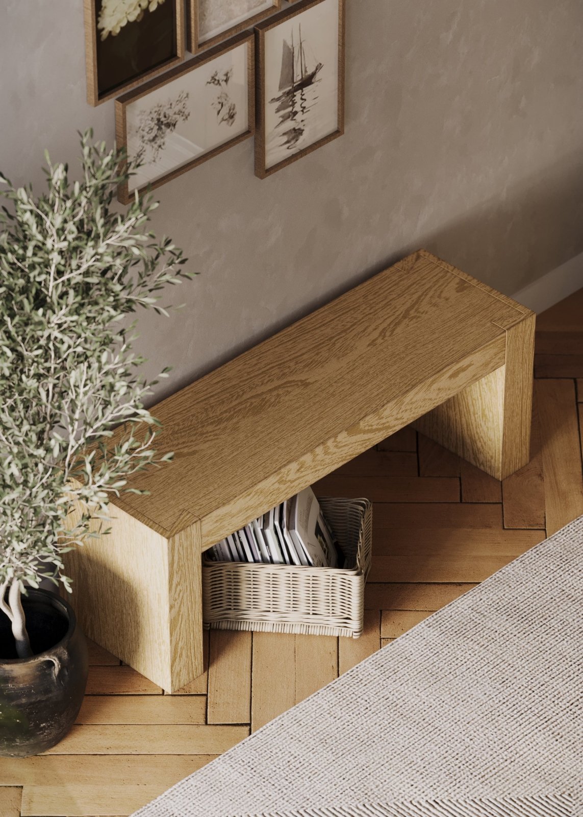 Zeno Organic Wooden Bench in Weathered Natural Finish in Bench by Maven Lane